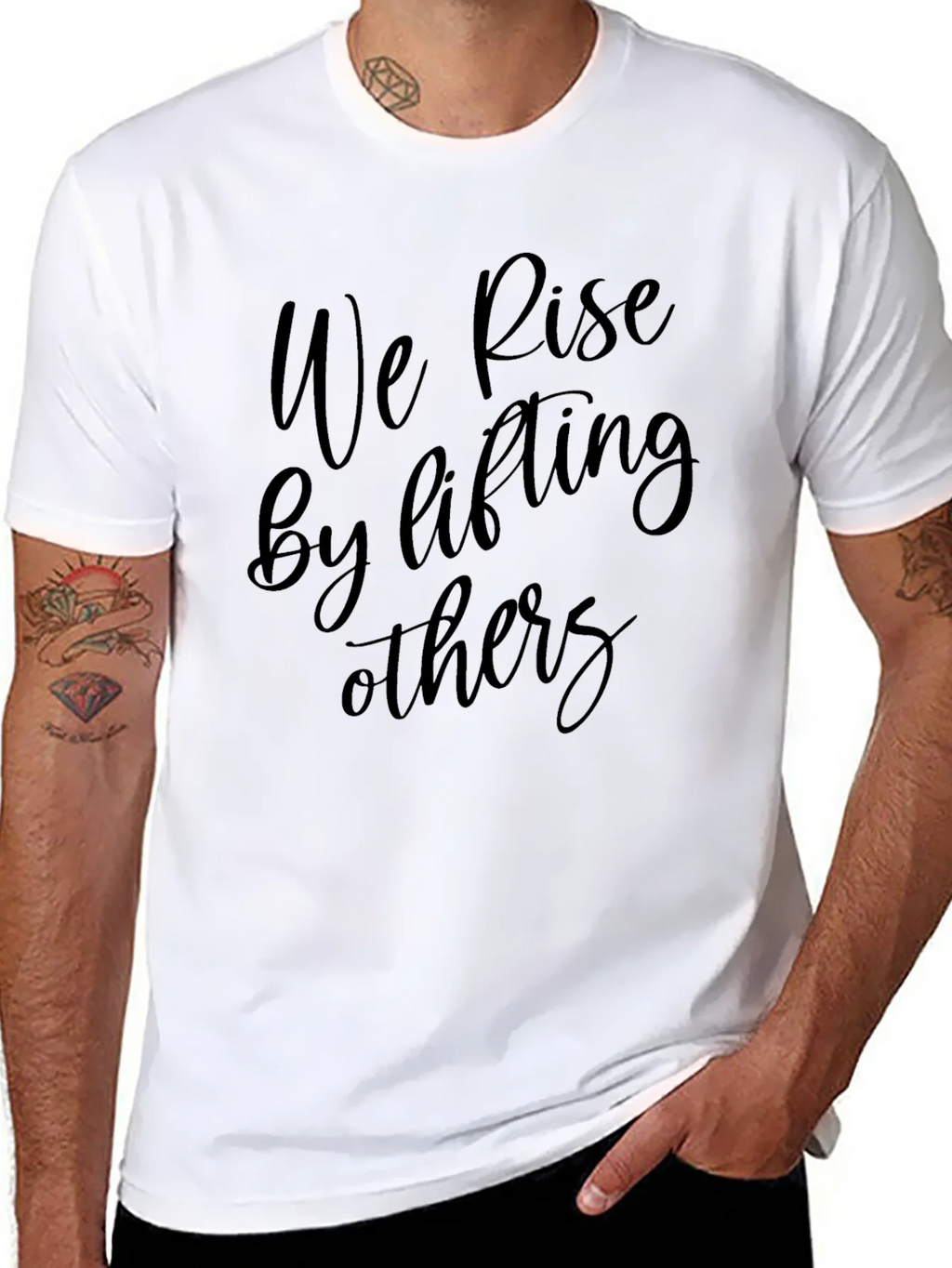 Inspirational Black T-Shirt: We Rise by Lifting Others product image 7