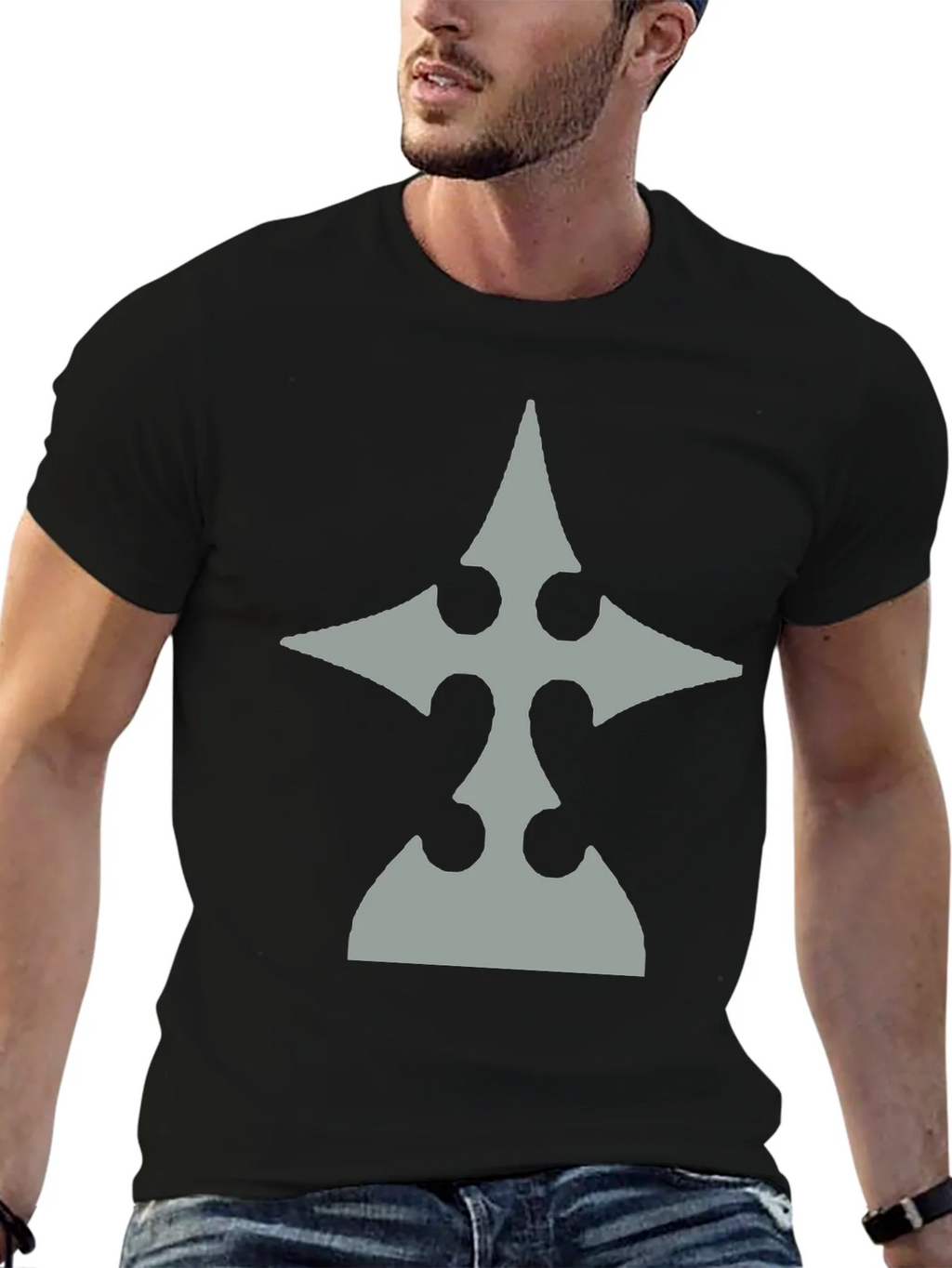 Mens Black T-Shirt with Gray Emblem product image 6