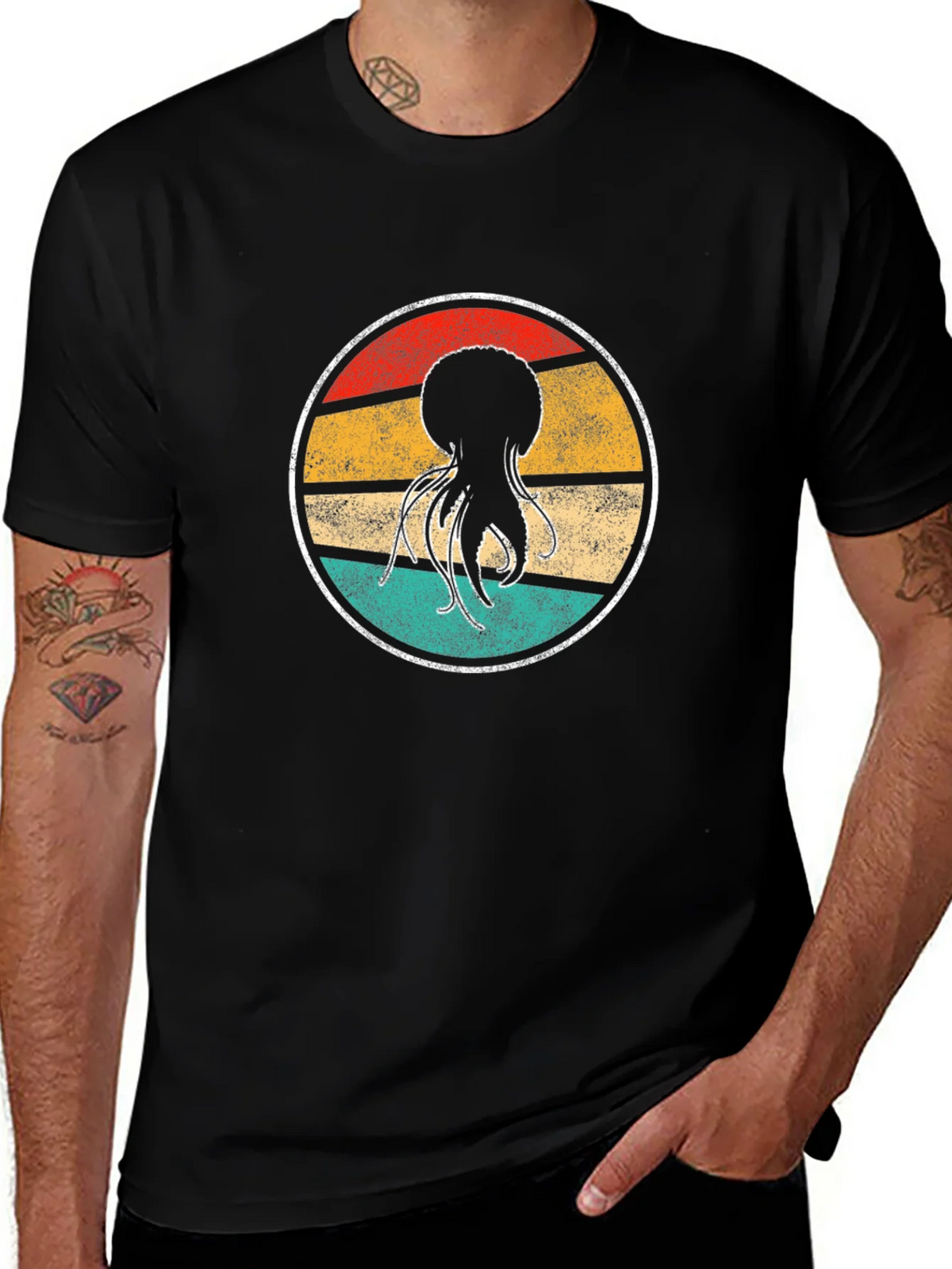 Retro Jellyfish Graphic Tee - Black Cotton T-Shirt product image 1