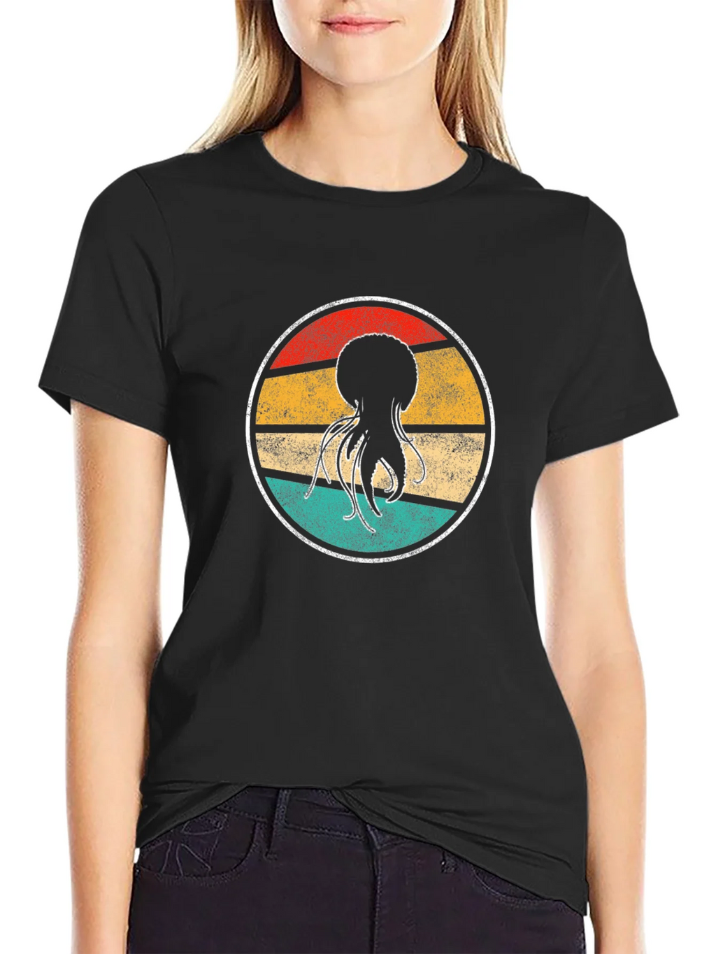 Retro Jellyfish Graphic Tee - Black Cotton T-Shirt product image 2