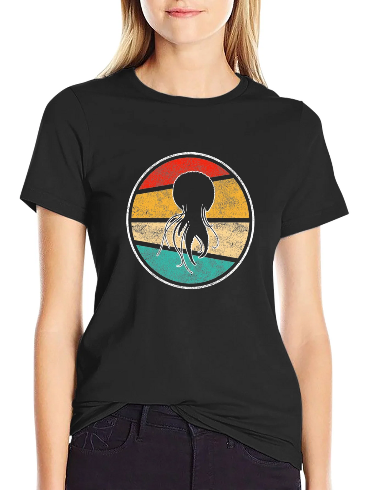 Retro Jellyfish Graphic Tee - Black Cotton T-Shirt product image 2