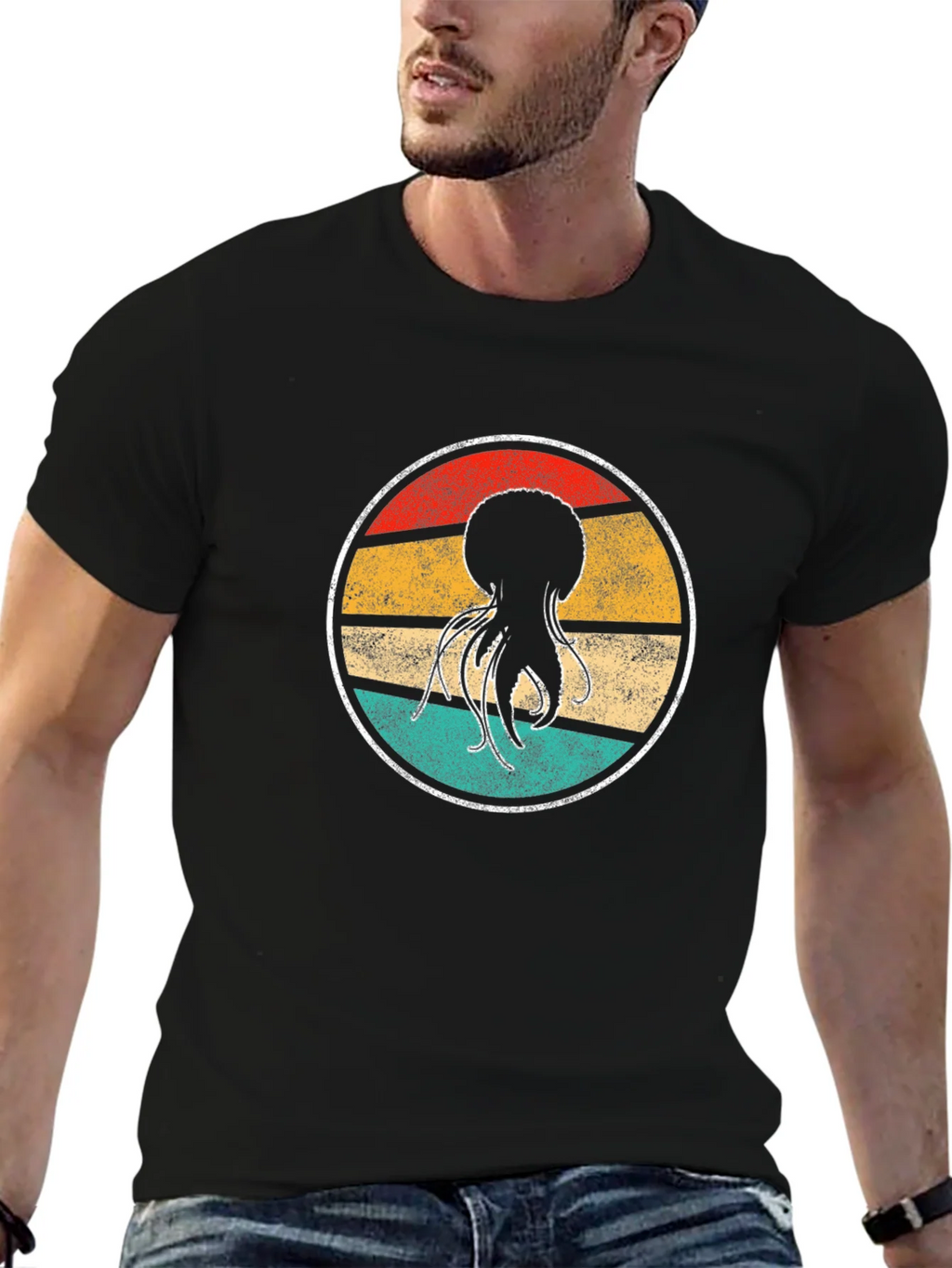 Retro Jellyfish Graphic Tee - Black Cotton T-Shirt product image 6