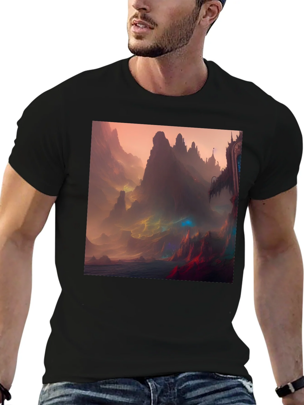 Fantasy Landscape Graphic Tee - Black Crew Neck product image 6