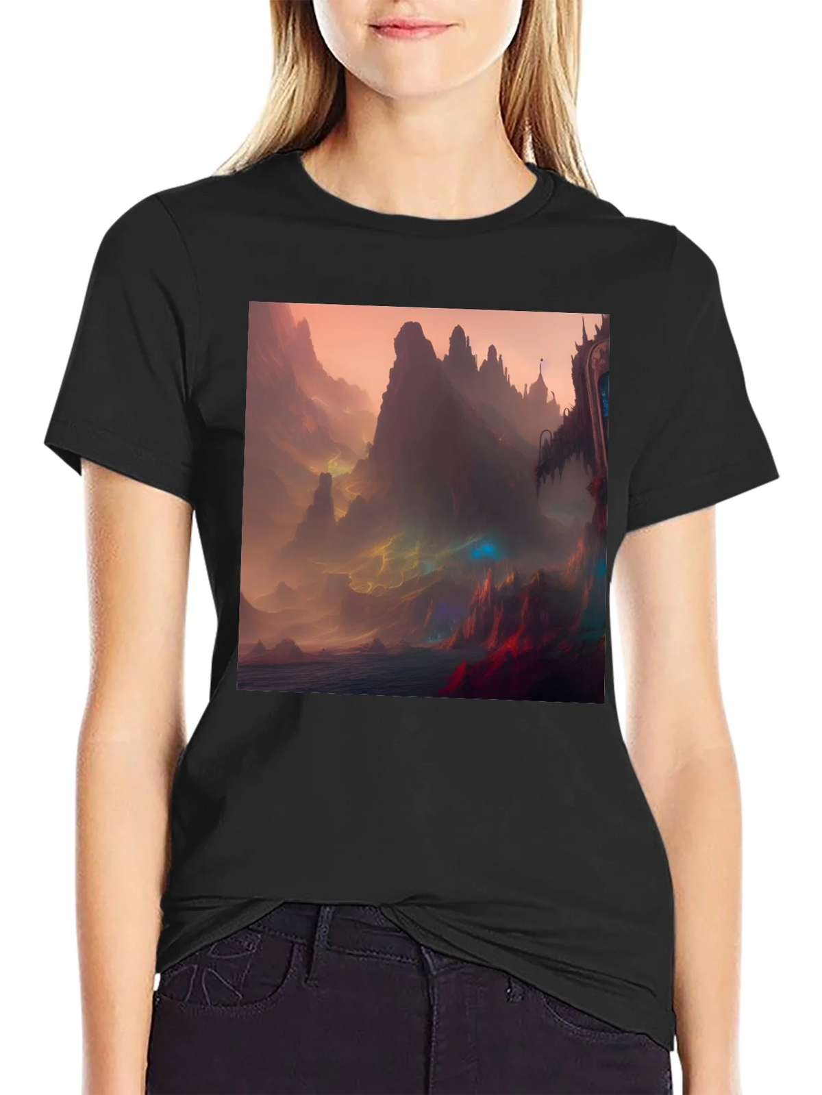 Fantasy Landscape Graphic Tee - Black Crew Neck product image 2