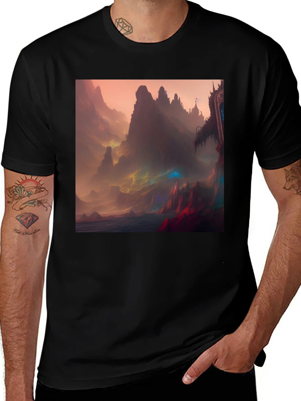 Fantasy Landscape Graphic Tee - Black Crew Neck product image 1