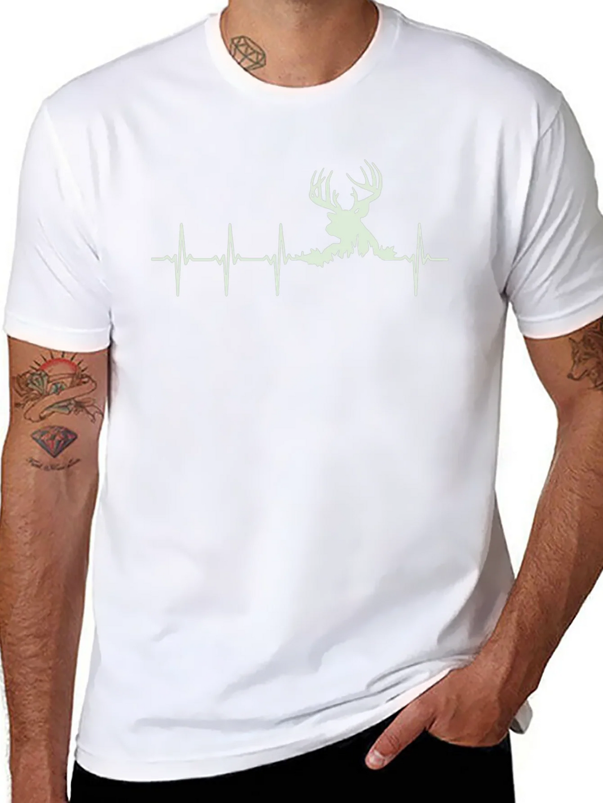 Deer Heartbeat Graphic Tee - Black Cotton Shirt product image 4