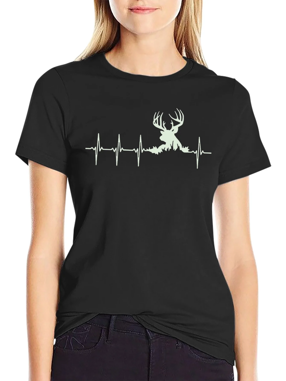 Deer Heartbeat Graphic Tee - Black Cotton Shirt product image 1