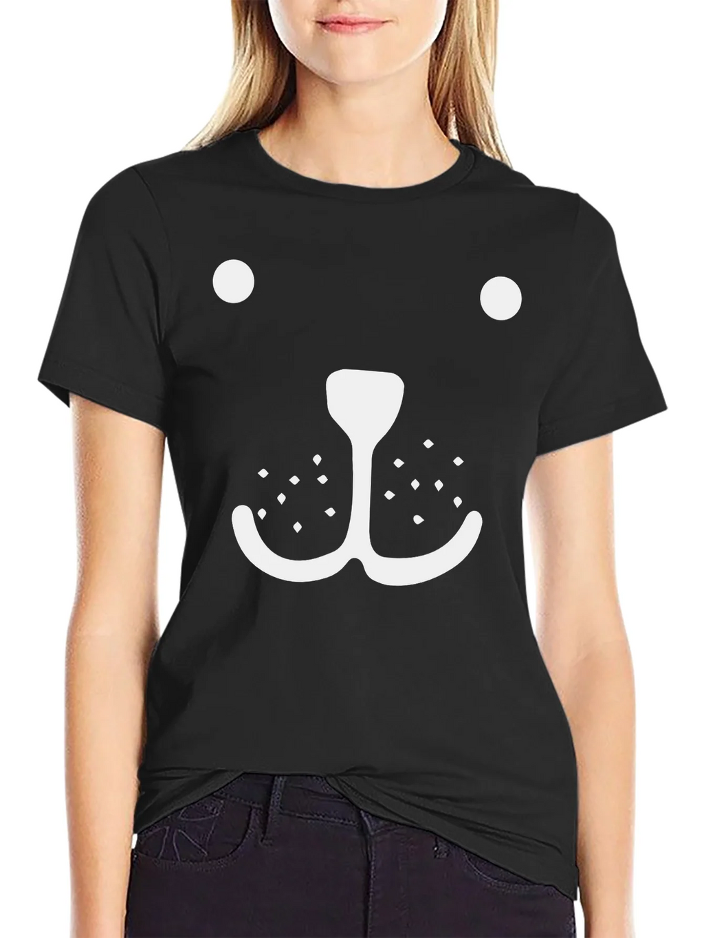 Whimsical Bear Face Graphic Tee - Black Cotton product image 2