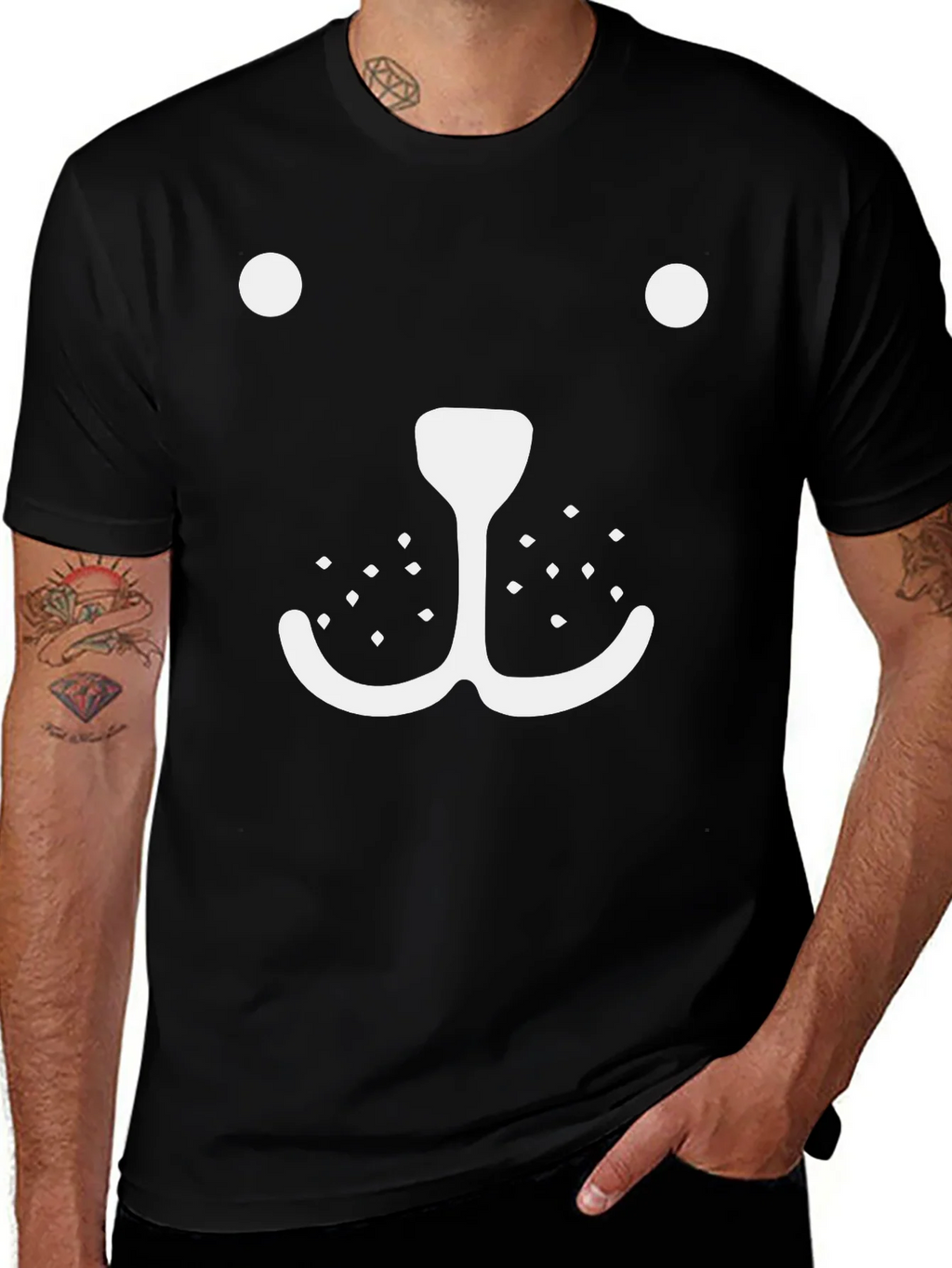 Whimsical Bear Face Graphic Tee - Black Cotton product image 1