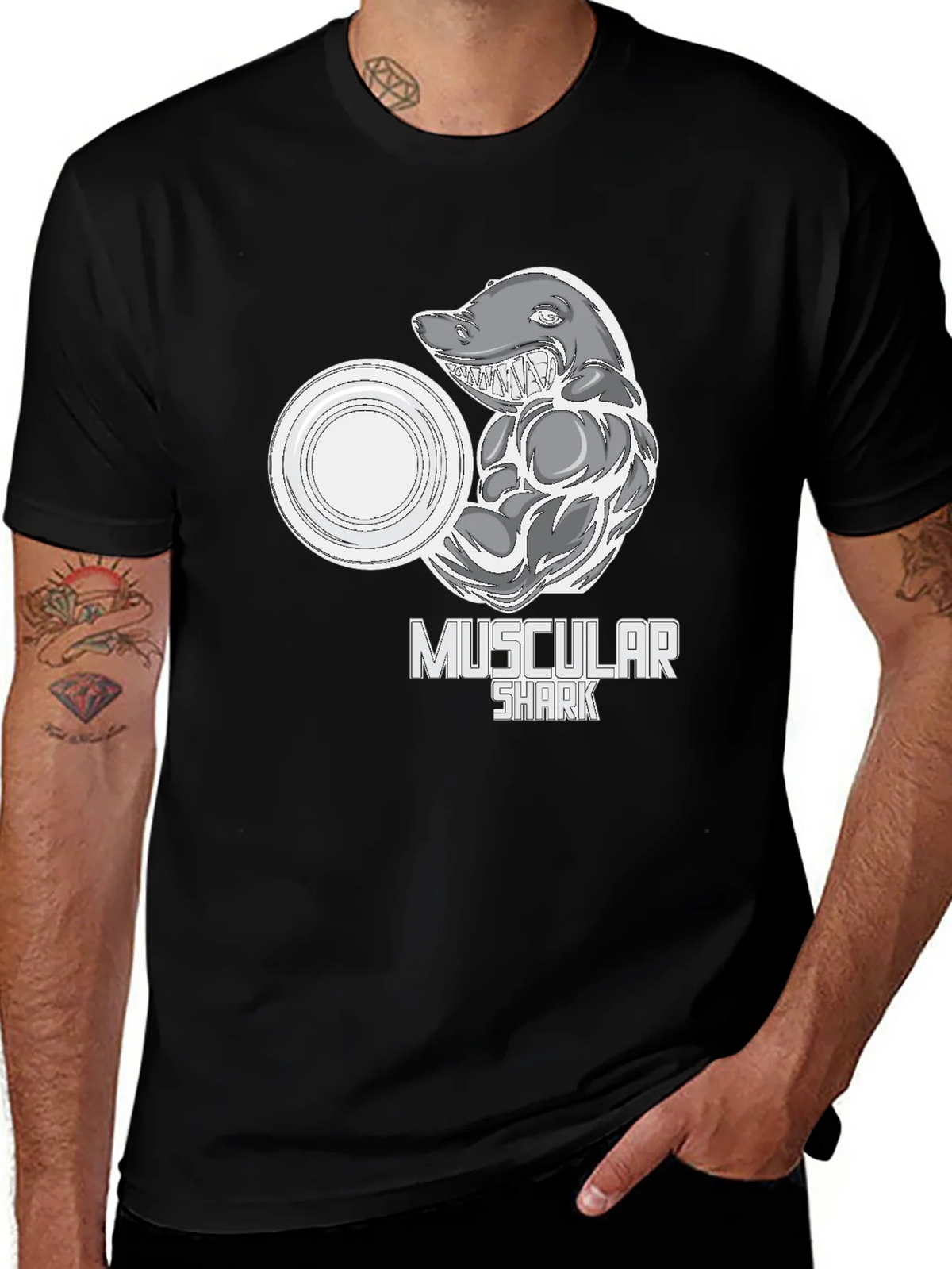 Muscular Shark Graphic T-Shirt - Gym Humor Tee product image 1