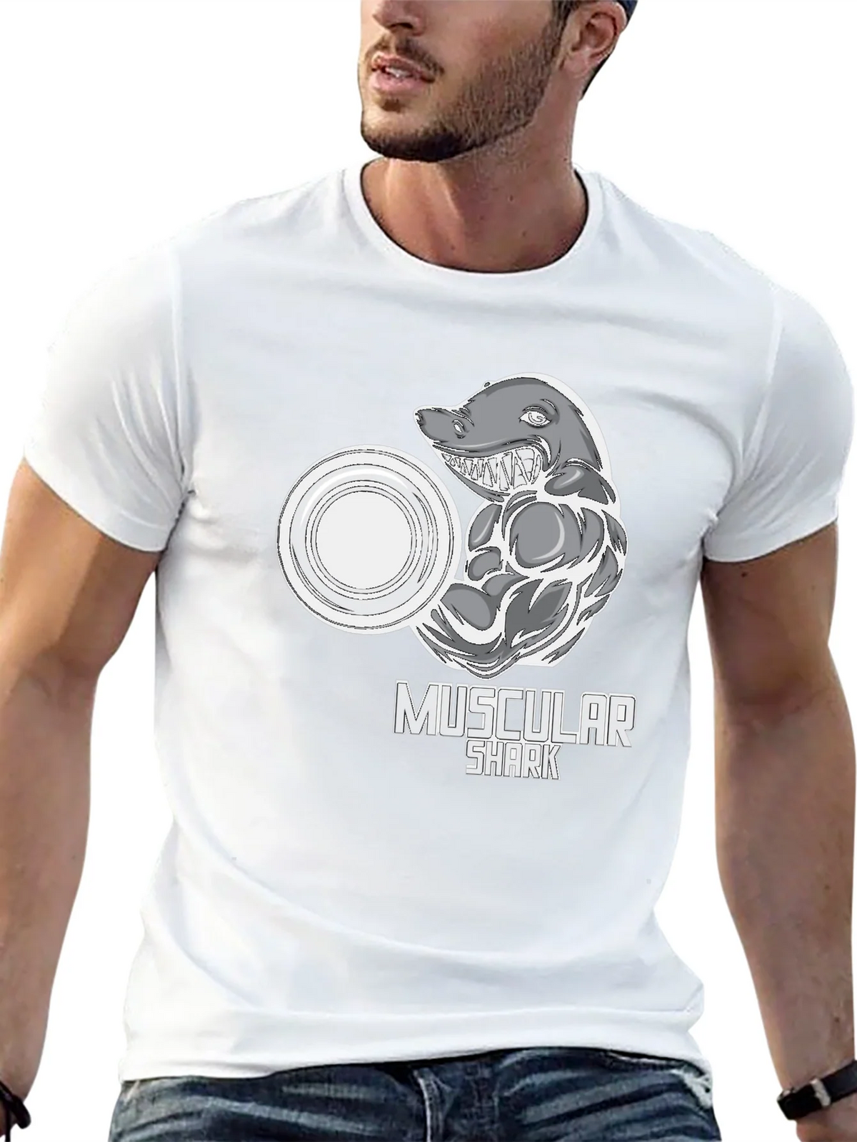 Muscular Shark Graphic T-Shirt - Gym Humor Tee product image 12