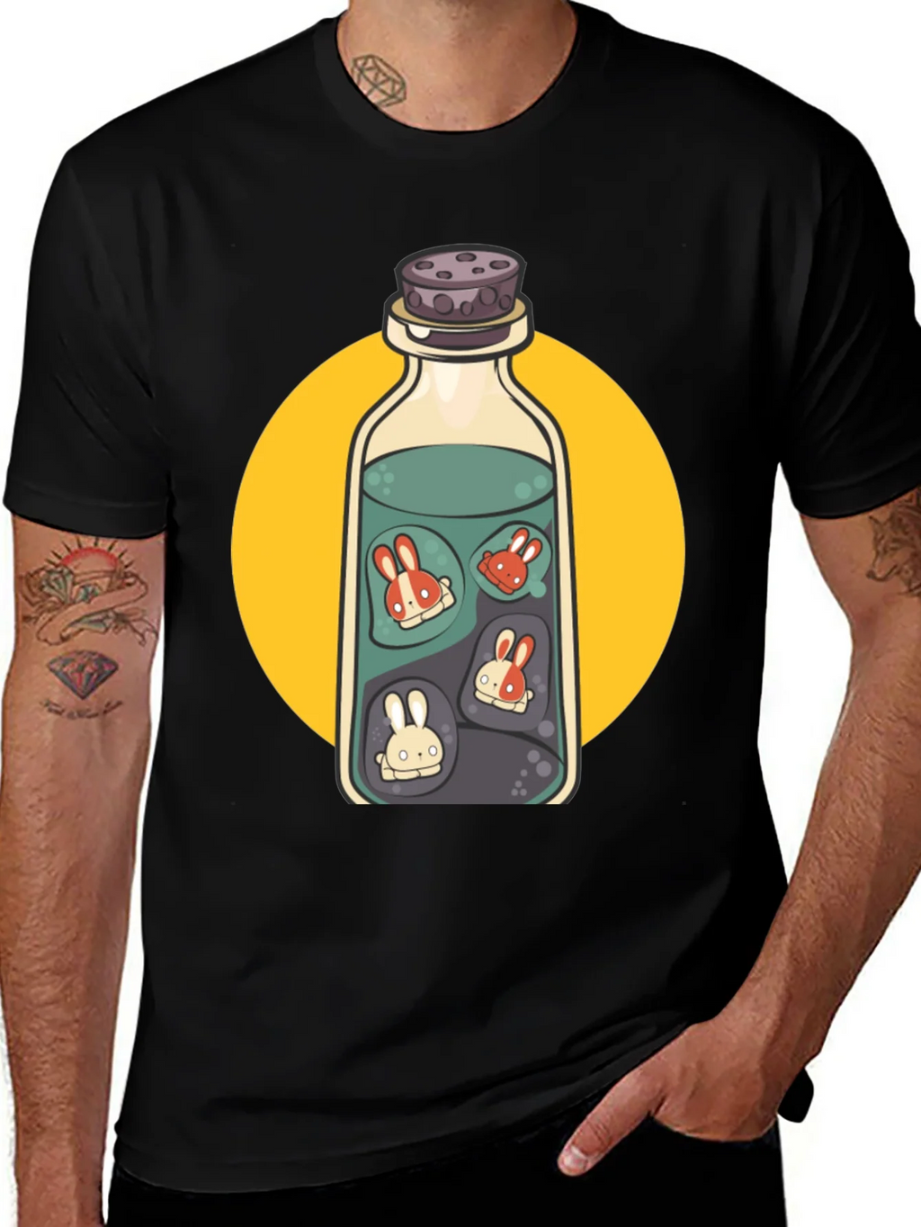 Rabbit Potion Graphic Tee - Black Cotton Blend product image 1