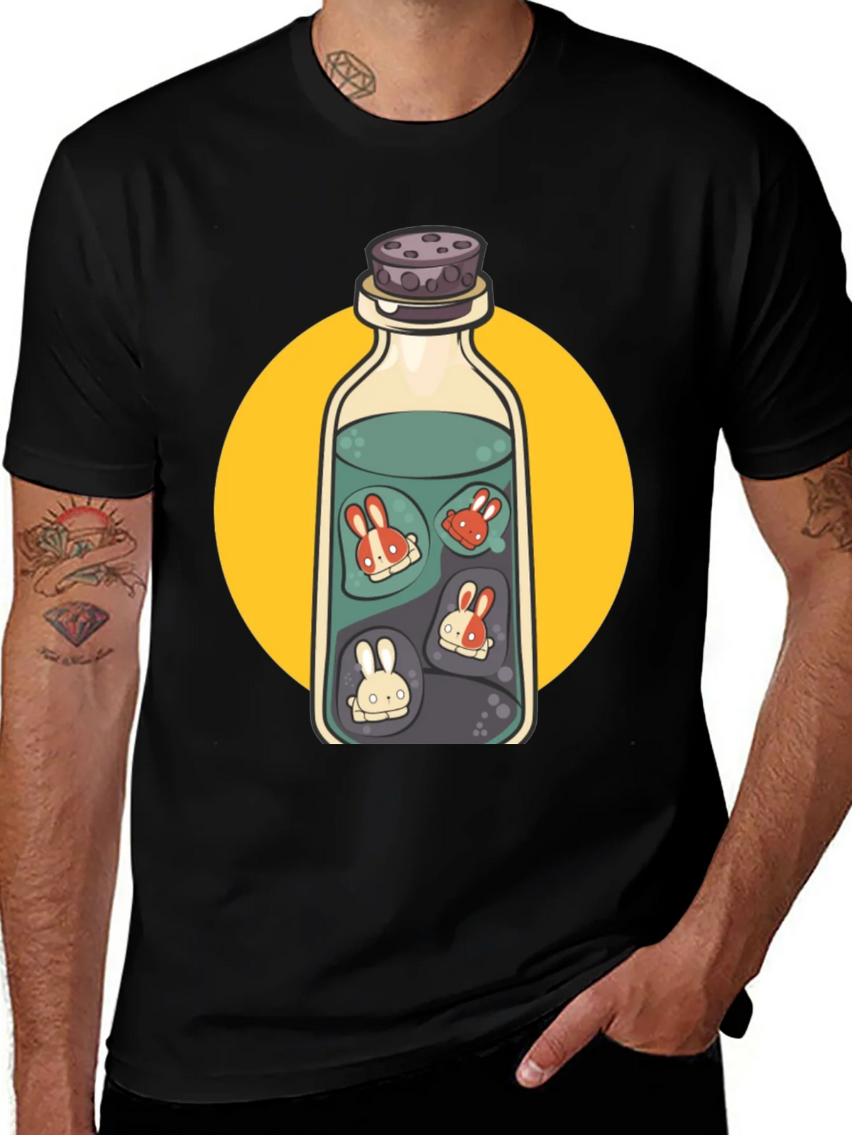Rabbit Potion Graphic Tee - Black Cotton Blend product image 1