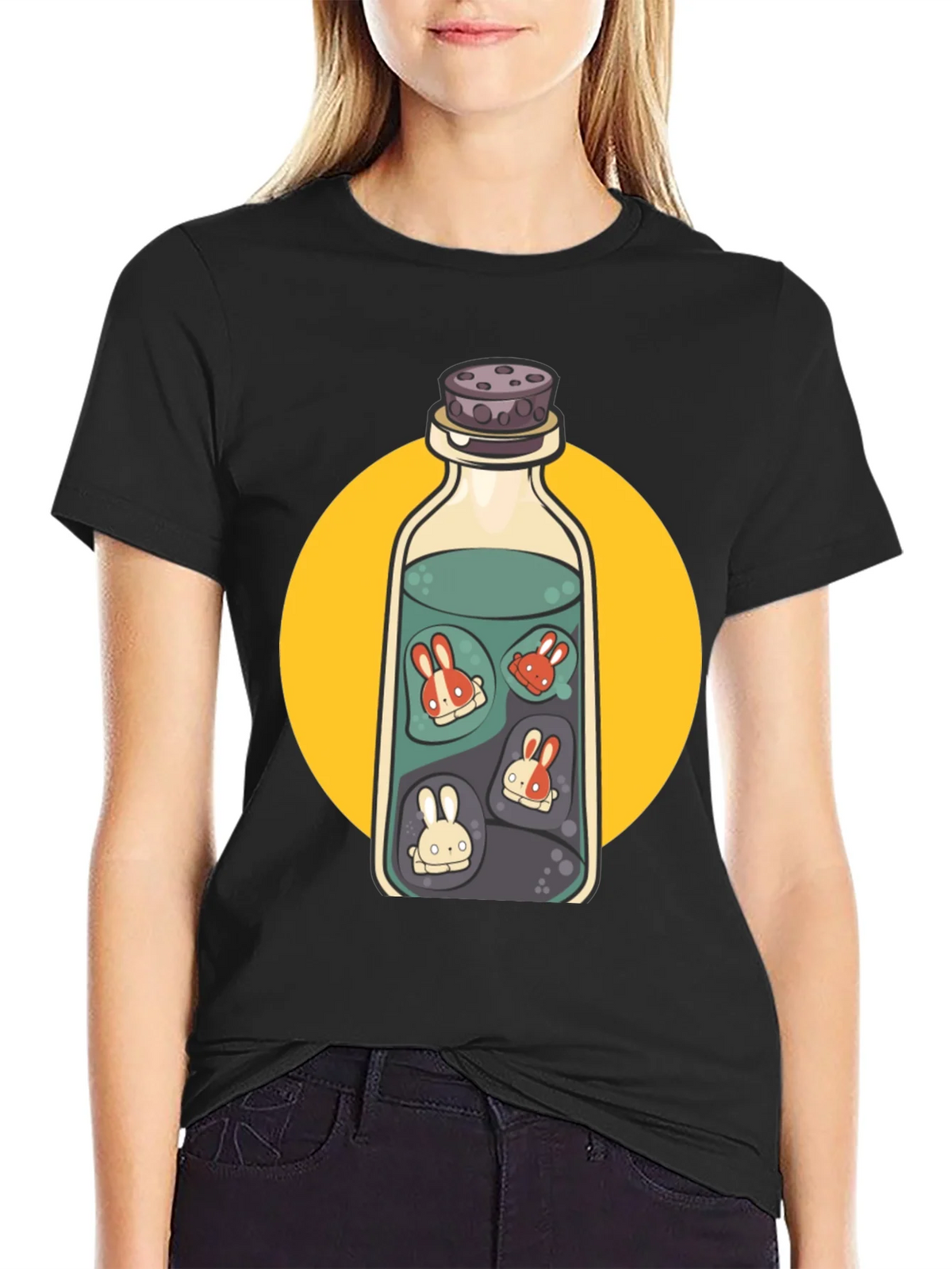 Rabbit Potion Graphic Tee - Black Cotton Blend product image 2