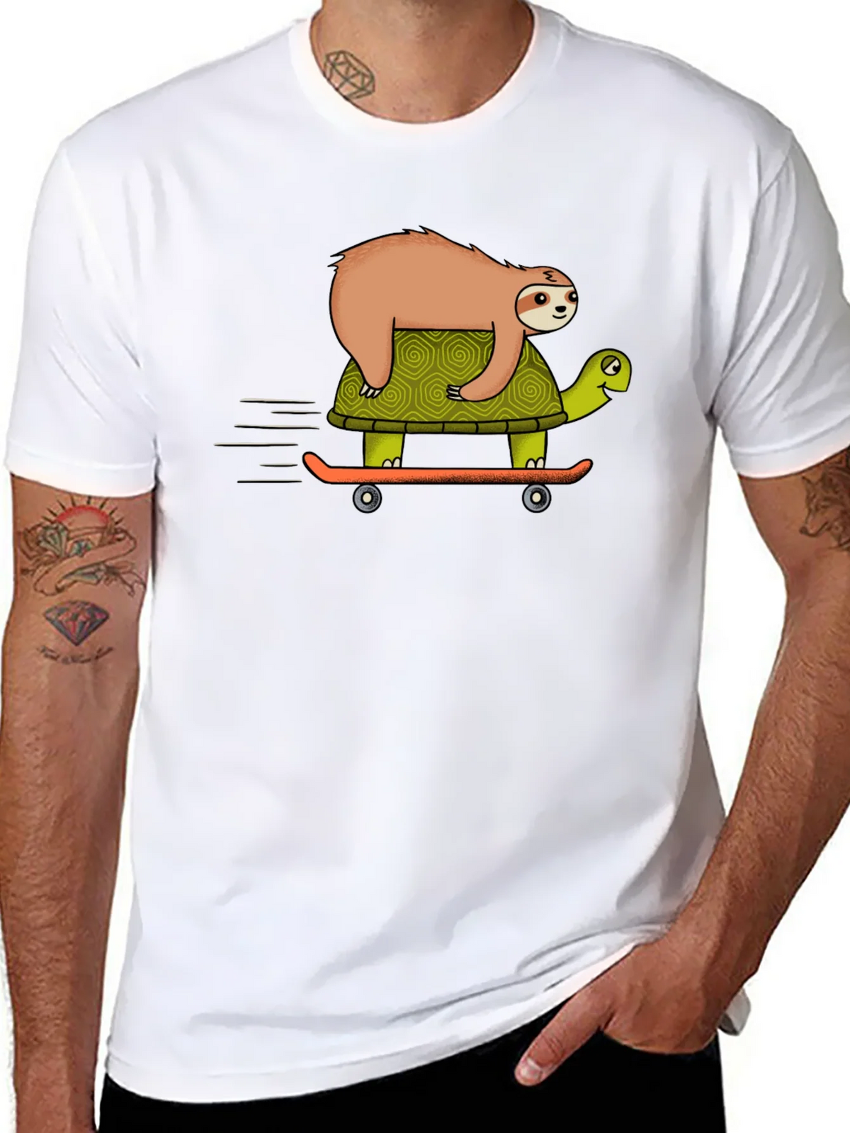 Sloth Riding Turtle Skateboard T-Shirt - Black product image 7
