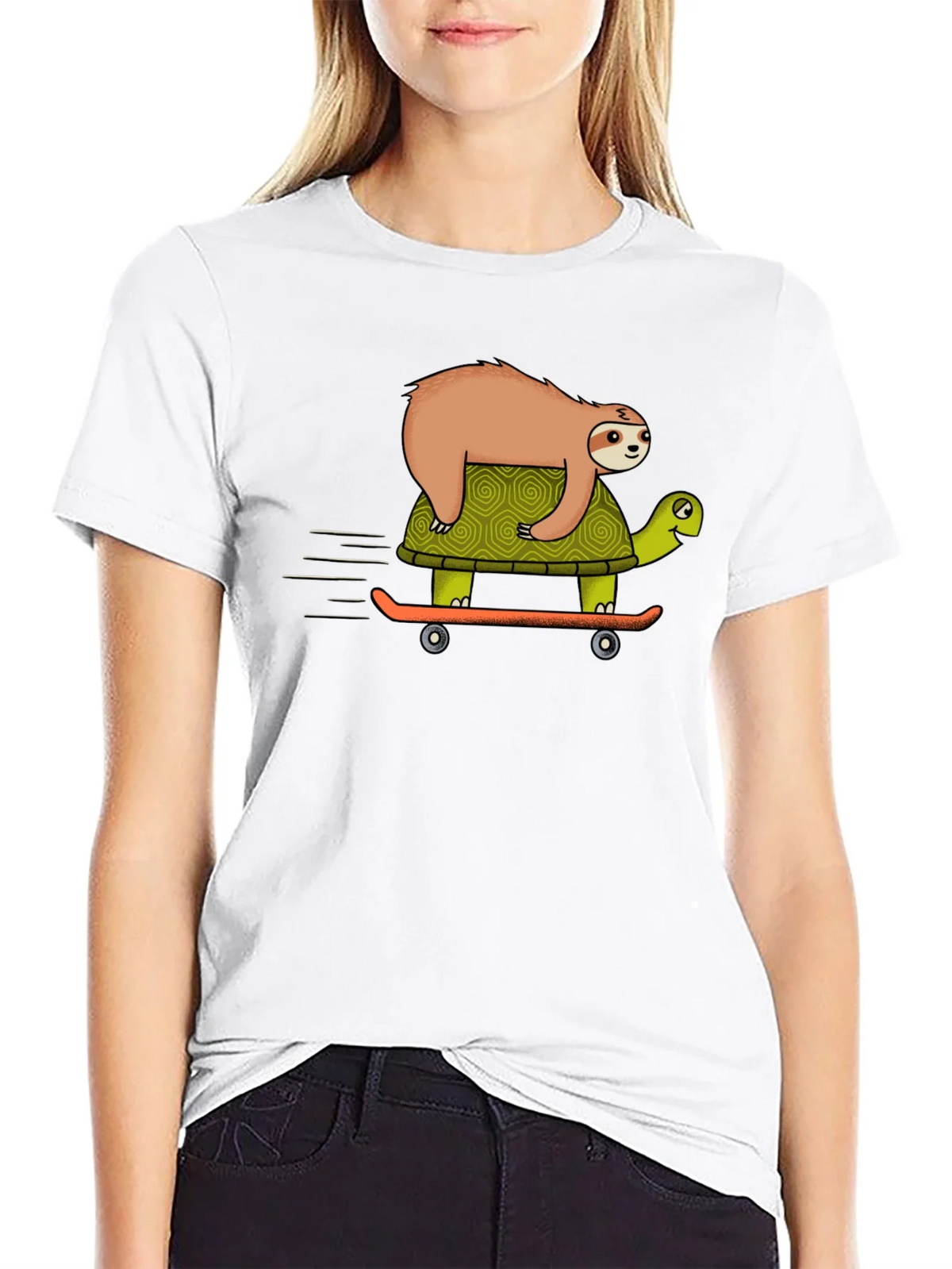 Sloth Riding Turtle Skateboard T-Shirt - Black product image 8