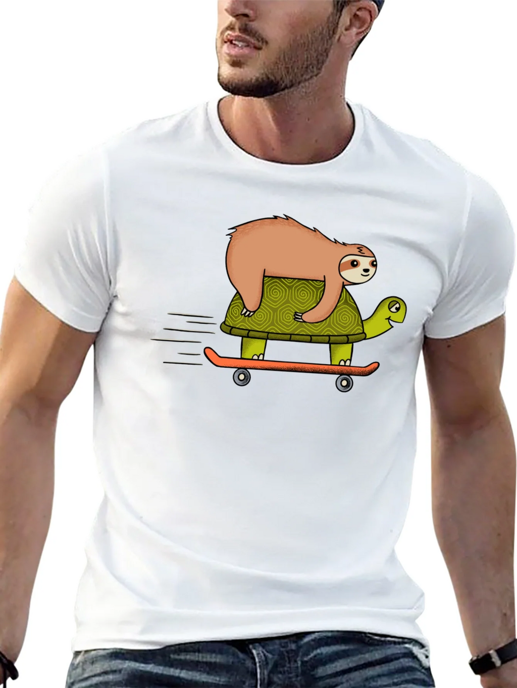 Sloth Riding Turtle Skateboard T-Shirt - Black product image 12