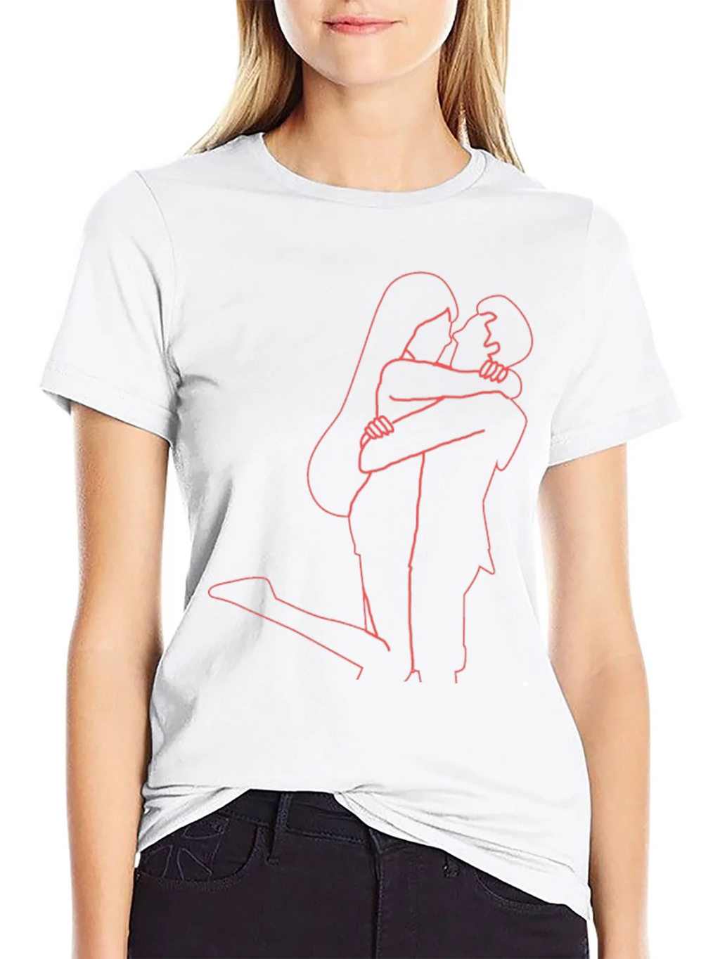 Romantic Embrace Graphic Tee - Stylish Couple Outline product image 8