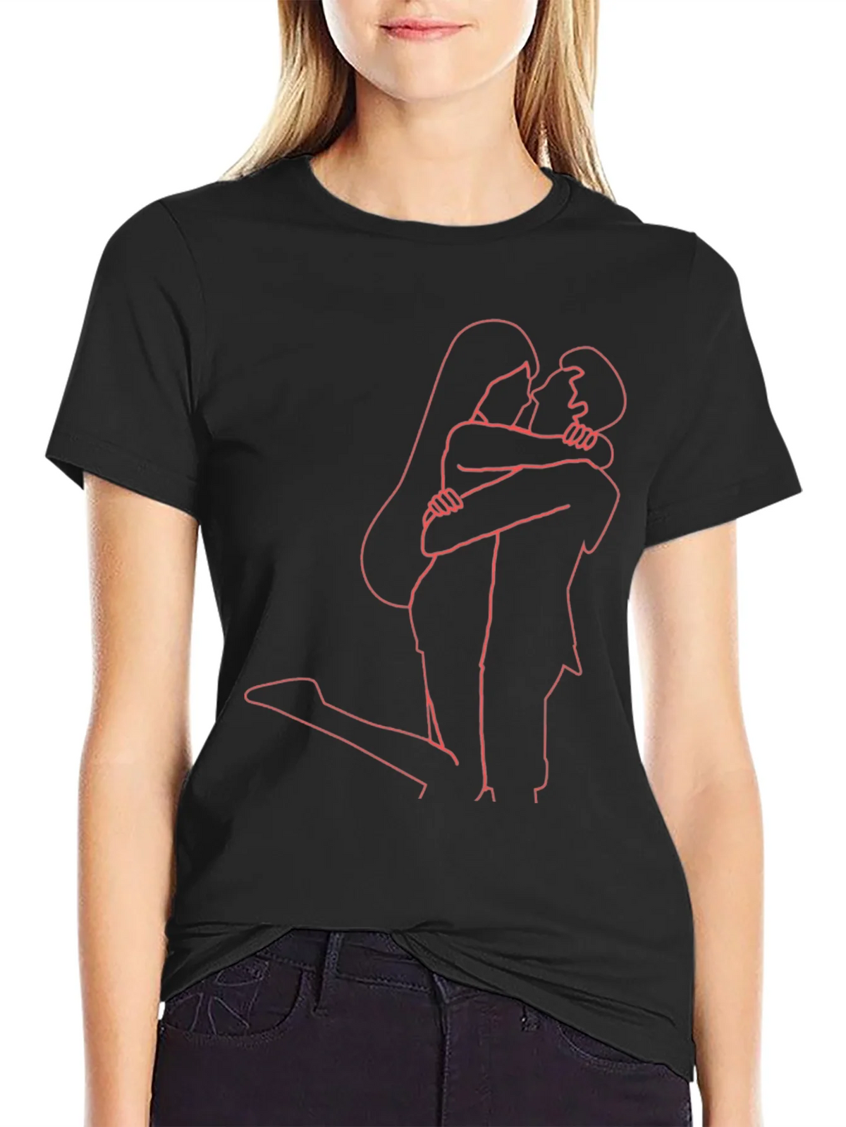 Romantic Embrace Graphic Tee - Stylish Couple Outline product image 2