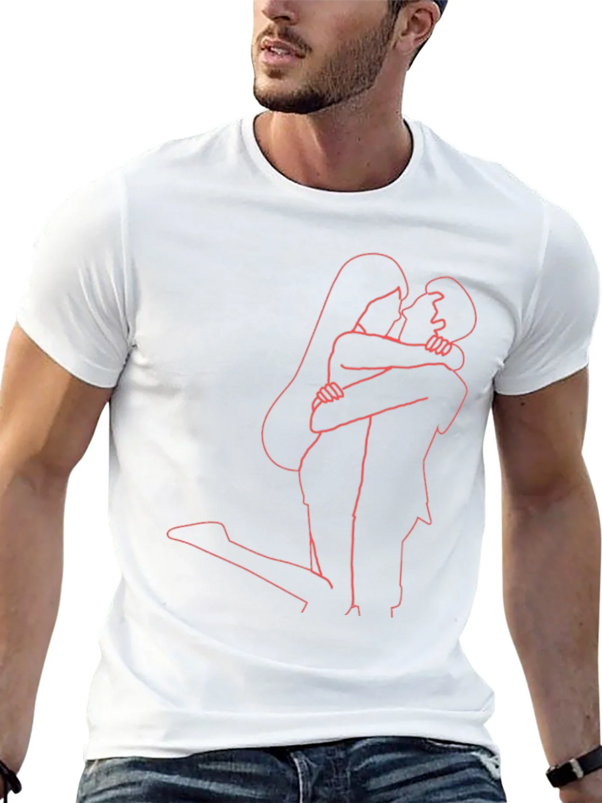 Romantic Embrace Graphic Tee - Stylish Couple Outline product image 12