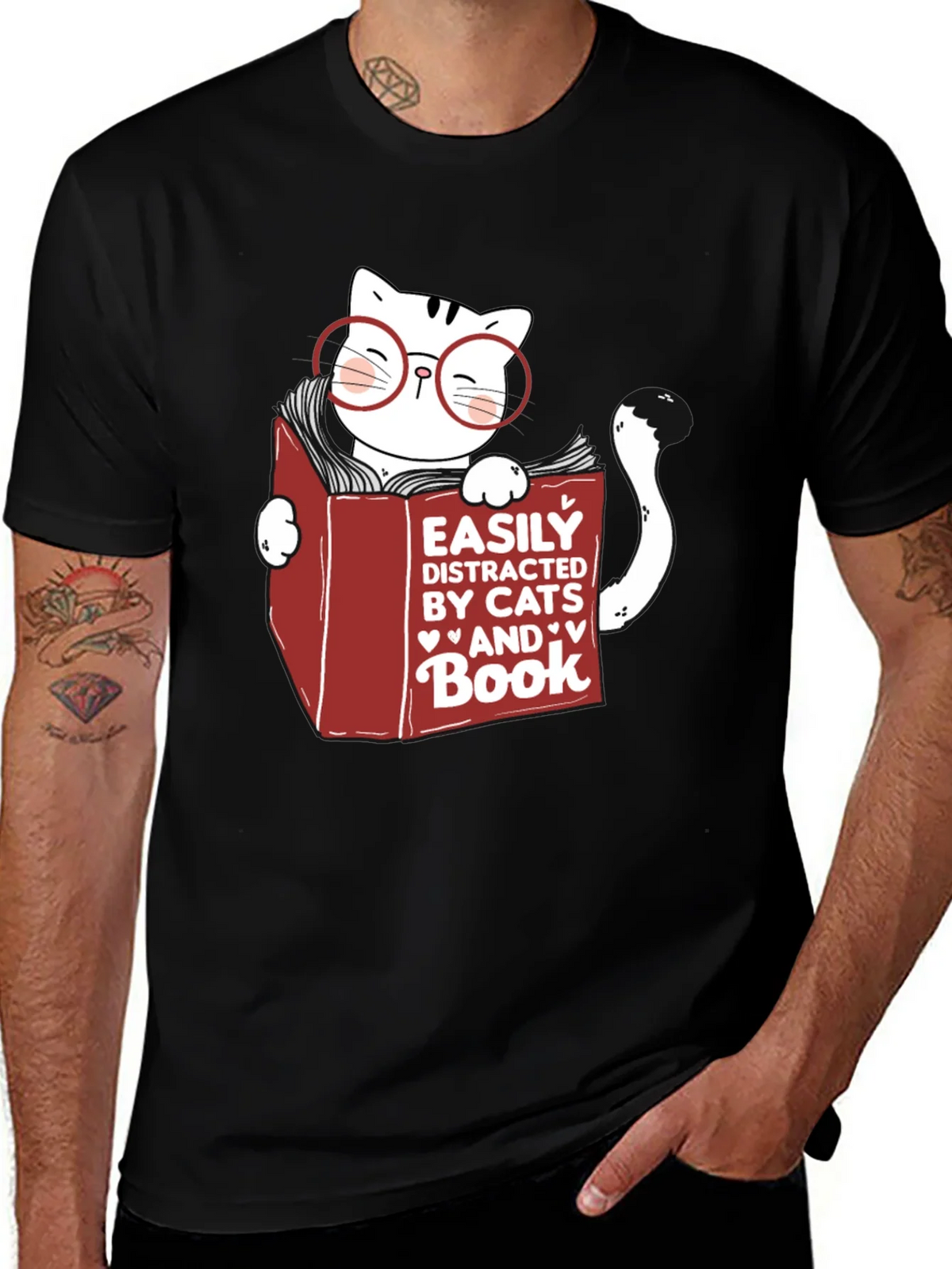 Easily Distracted by Cats and Books T-Shirt product image 1