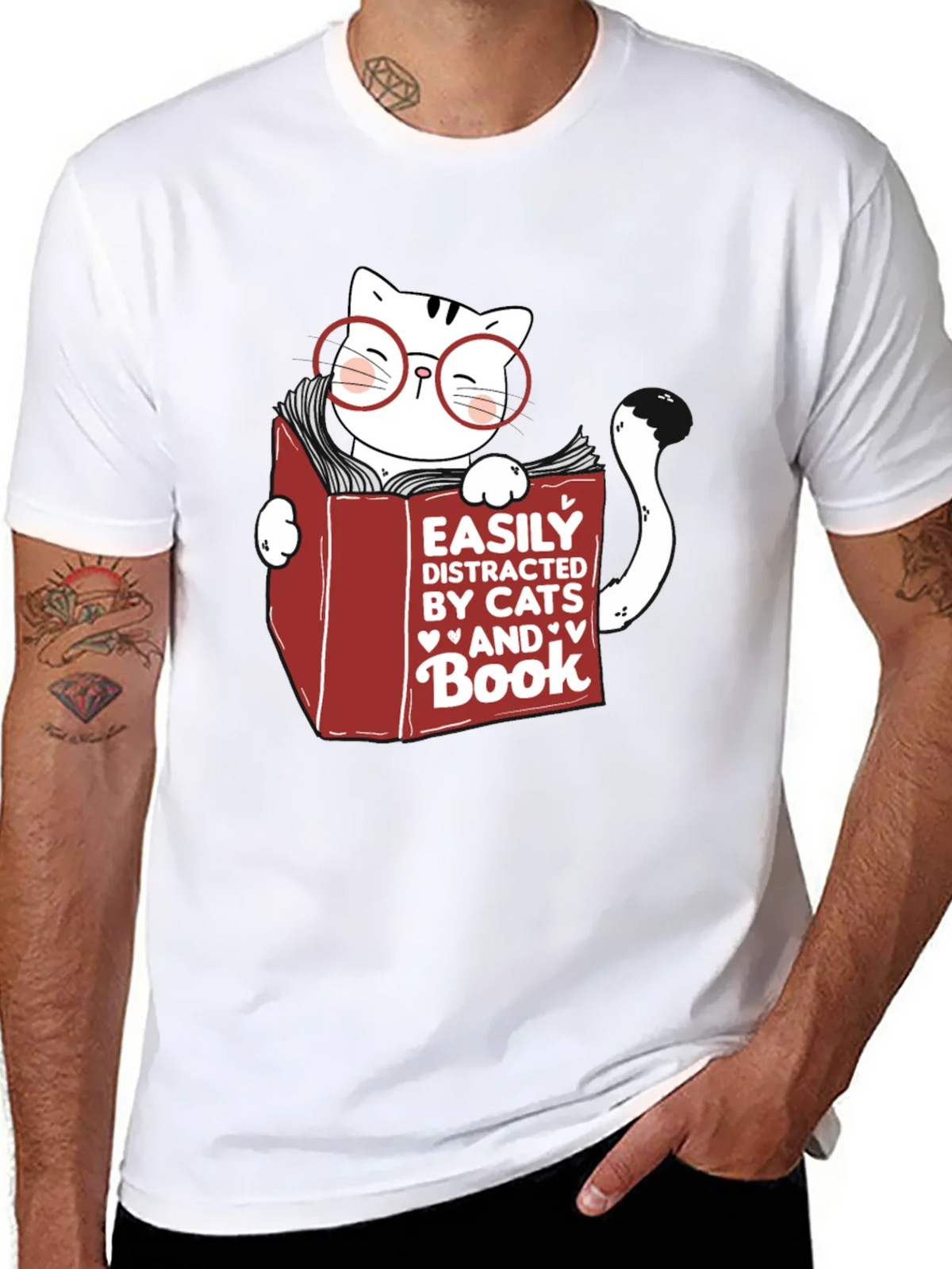 Easily Distracted by Cats and Books T-Shirt product image 7