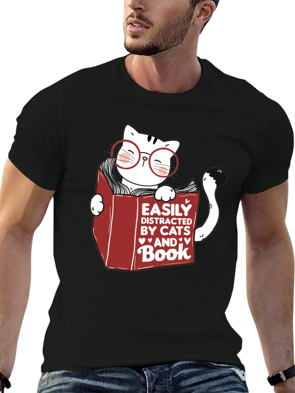 Easily Distracted by Cats and Books T-Shirt product image 6