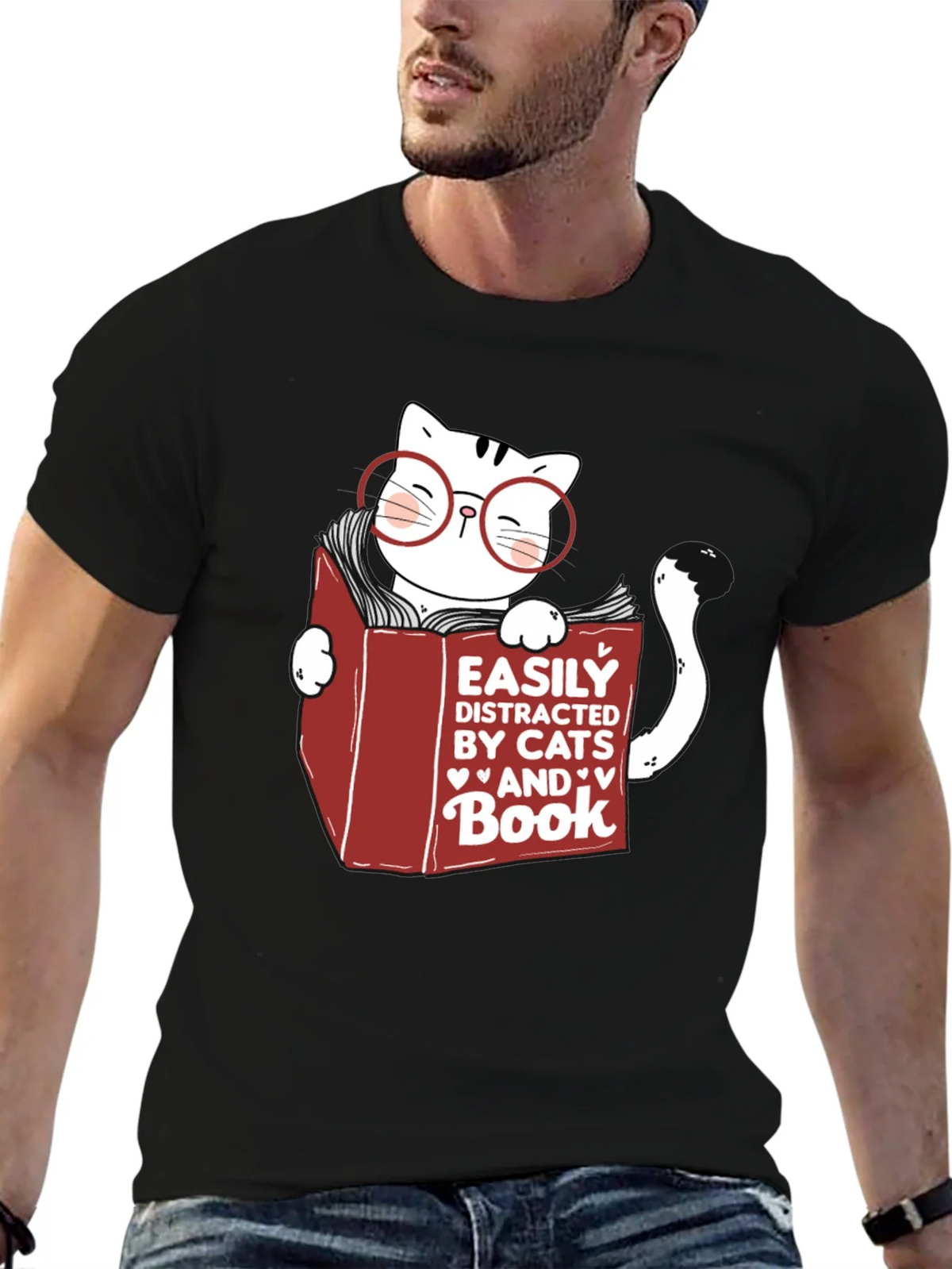 Easily Distracted by Cats and Books T-Shirt product image 6