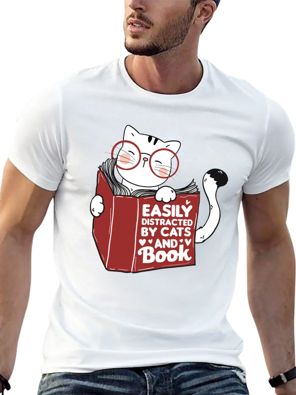 Easily Distracted by Cats and Books T-Shirt product image 12
