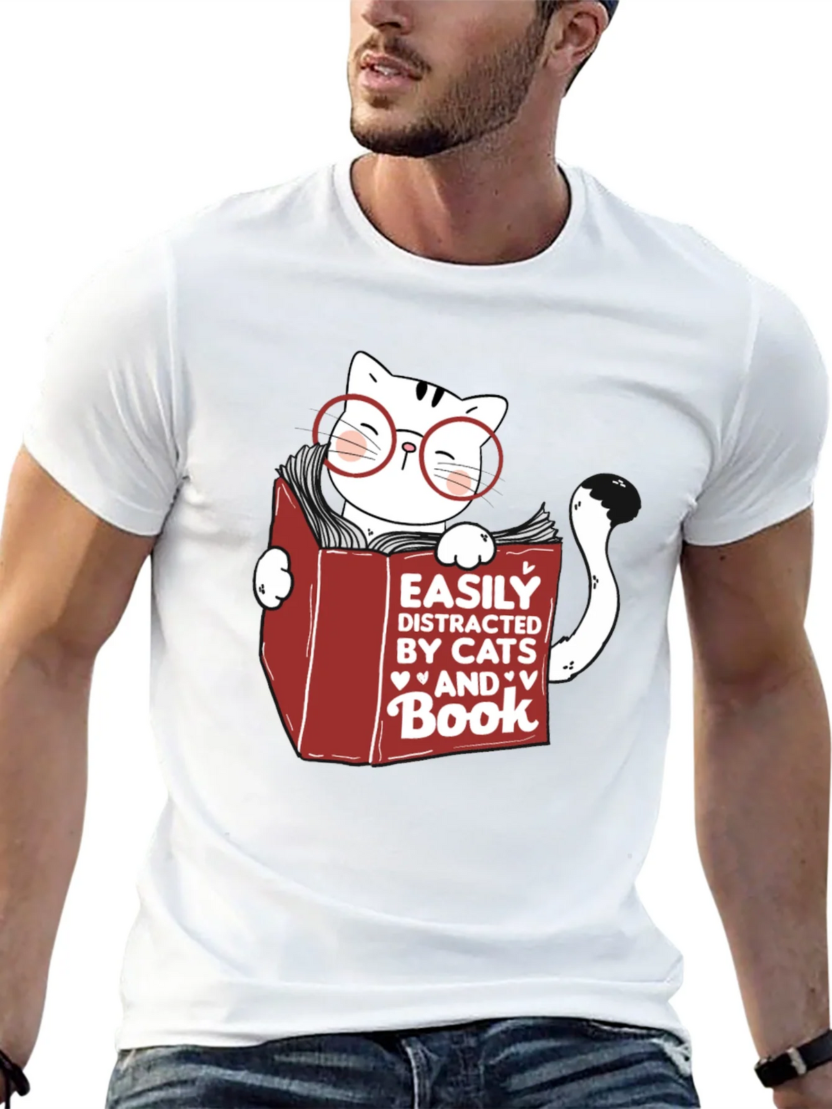 Easily Distracted by Cats and Books T-Shirt product image 12
