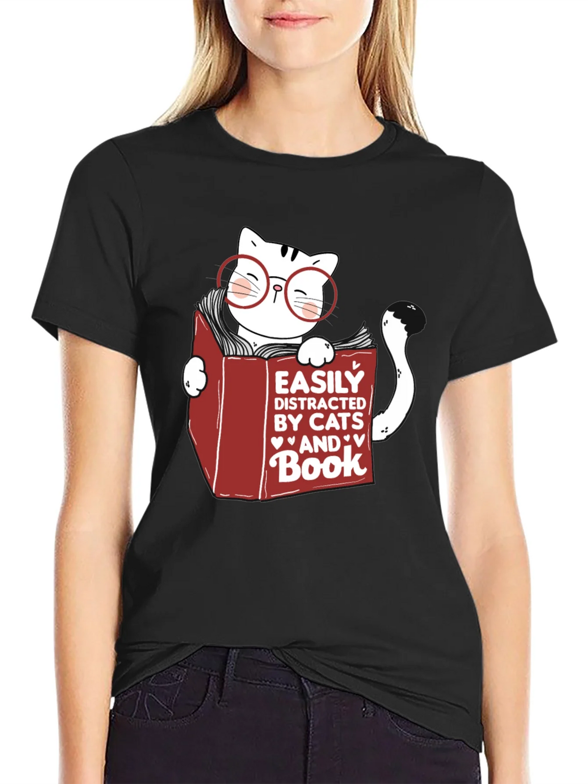 Easily Distracted by Cats and Books T-Shirt product image 2