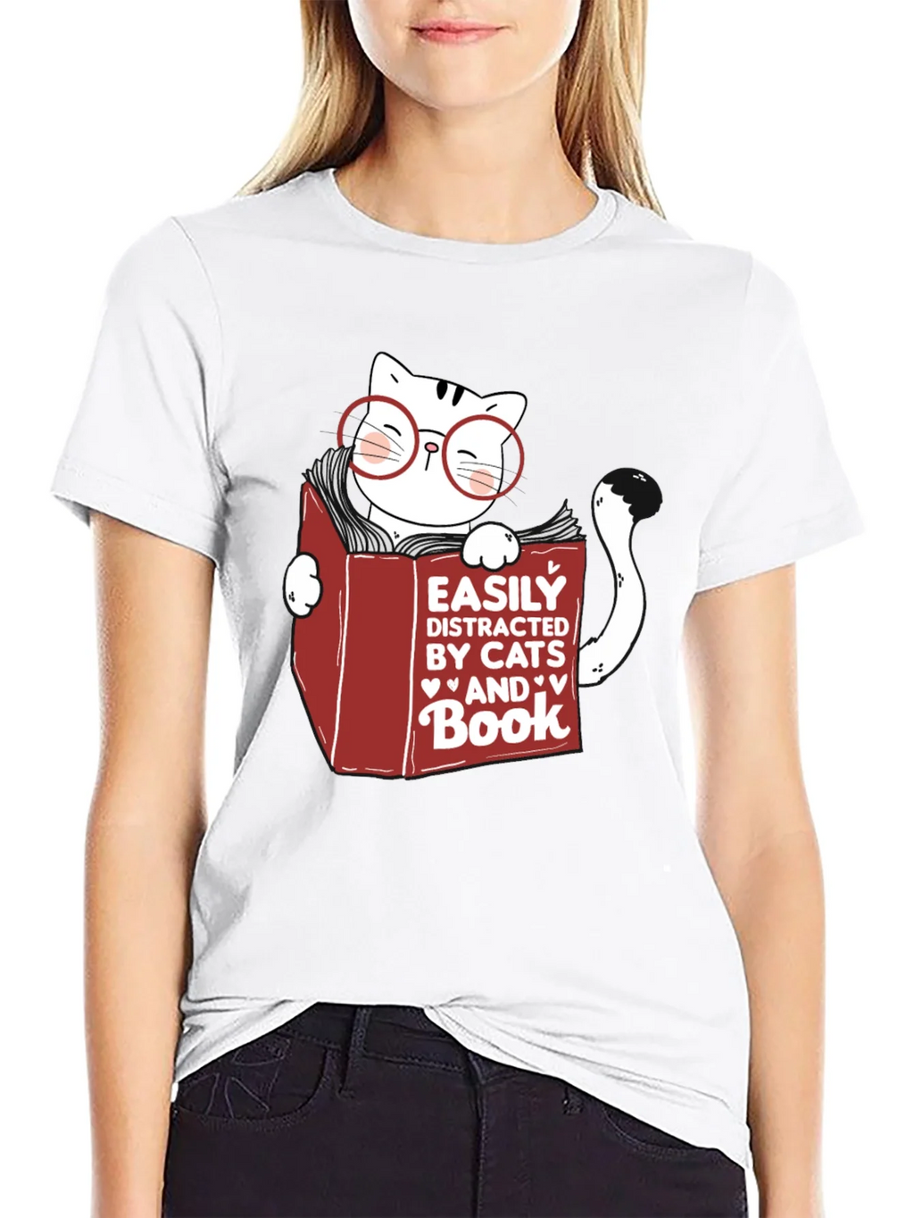 Easily Distracted by Cats and Books T-Shirt product image 8