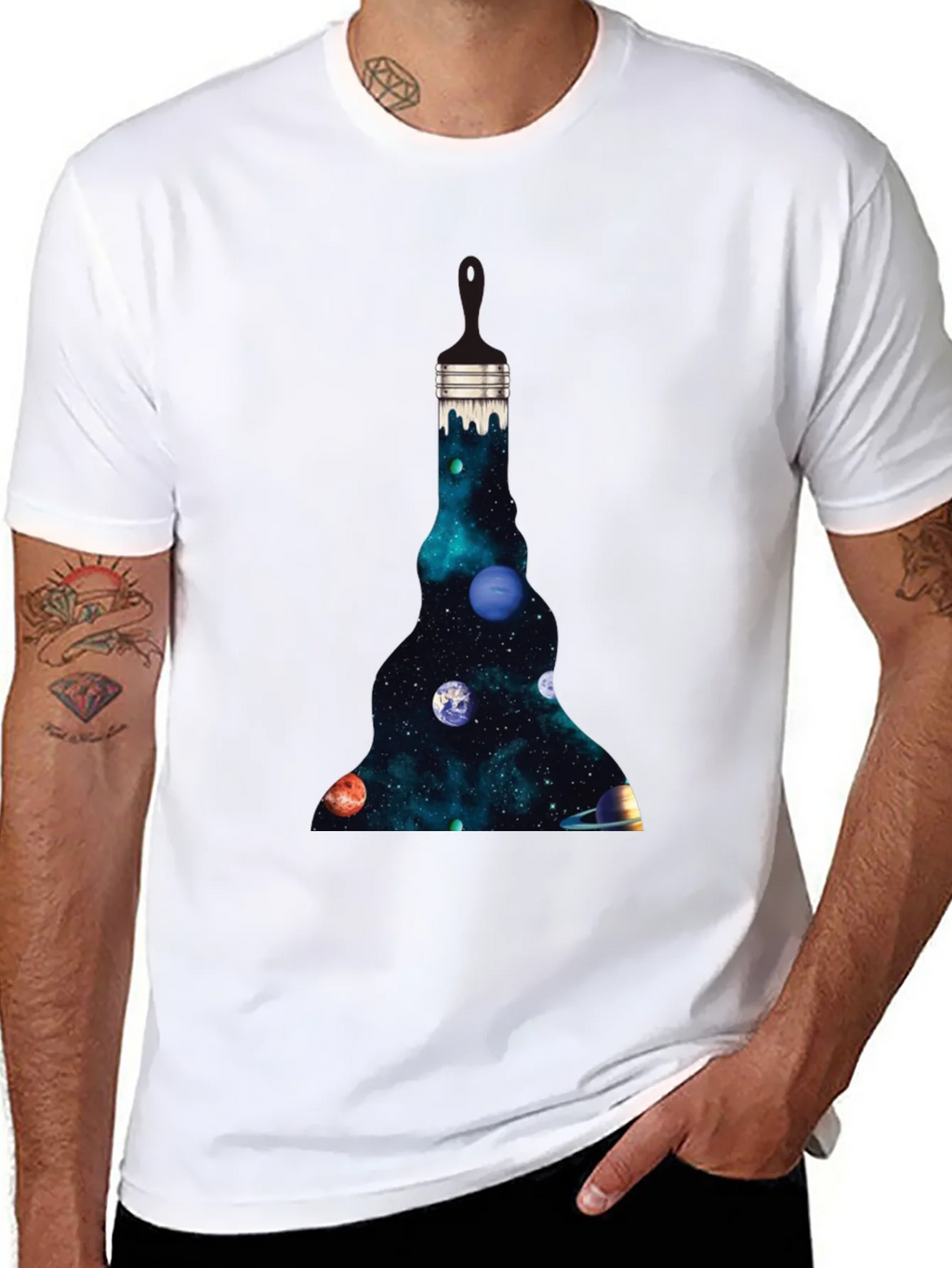Galaxy Paintbrush Mens Black Graphic T-Shirt product image 5
