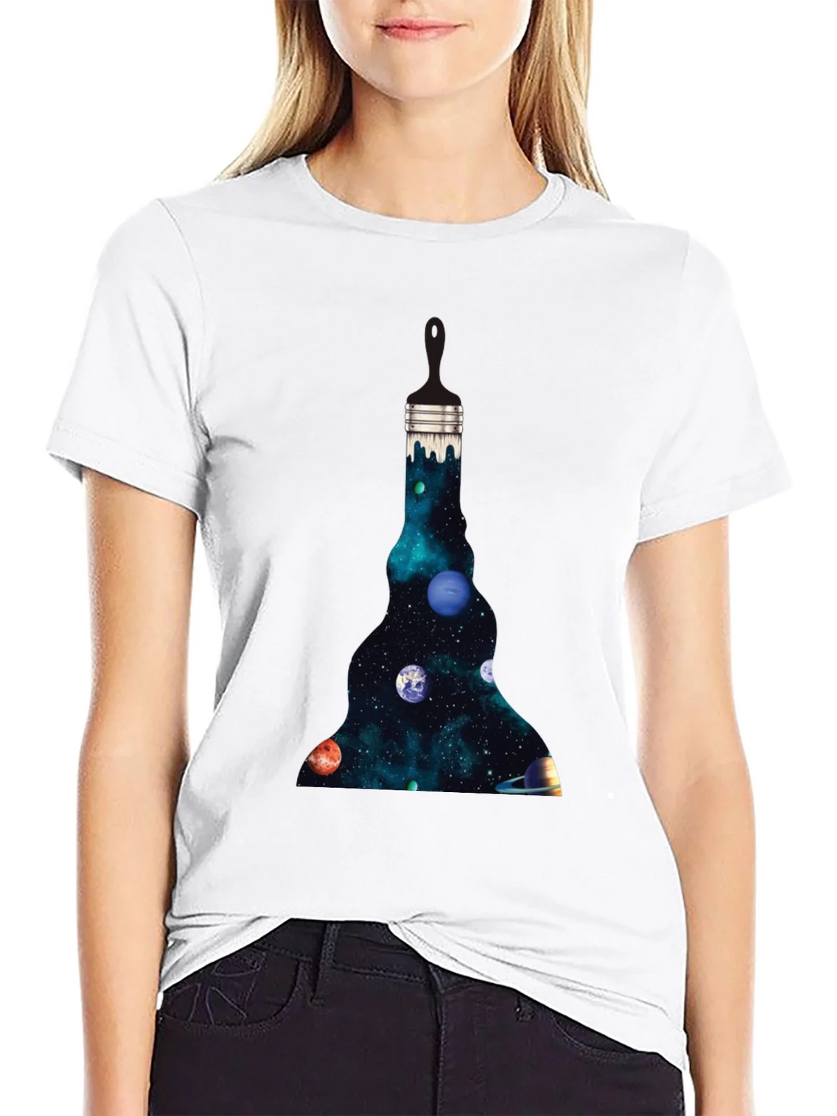 Galaxy Paintbrush Mens Black Graphic T-Shirt product image 6