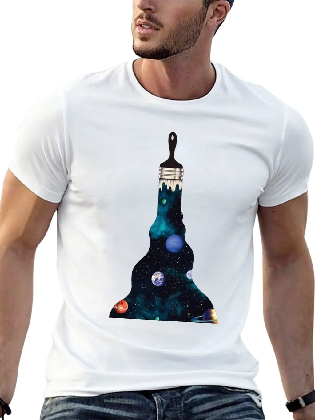 Galaxy Paintbrush Mens Black Graphic T-Shirt product image 8