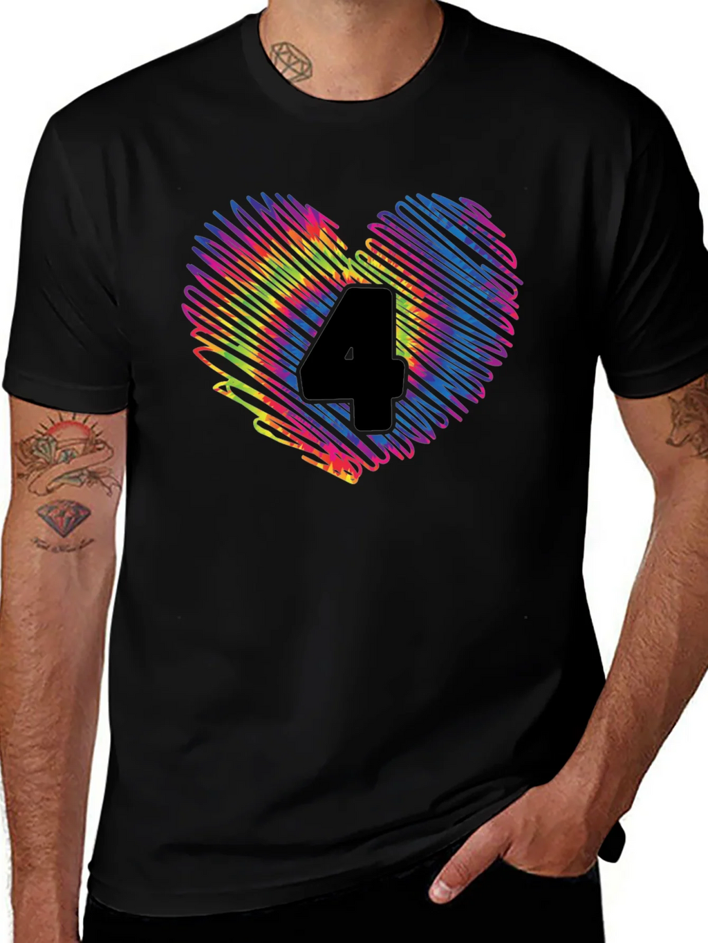 Rainbow Number 4 Scribble Heart T-Shirt product image 1