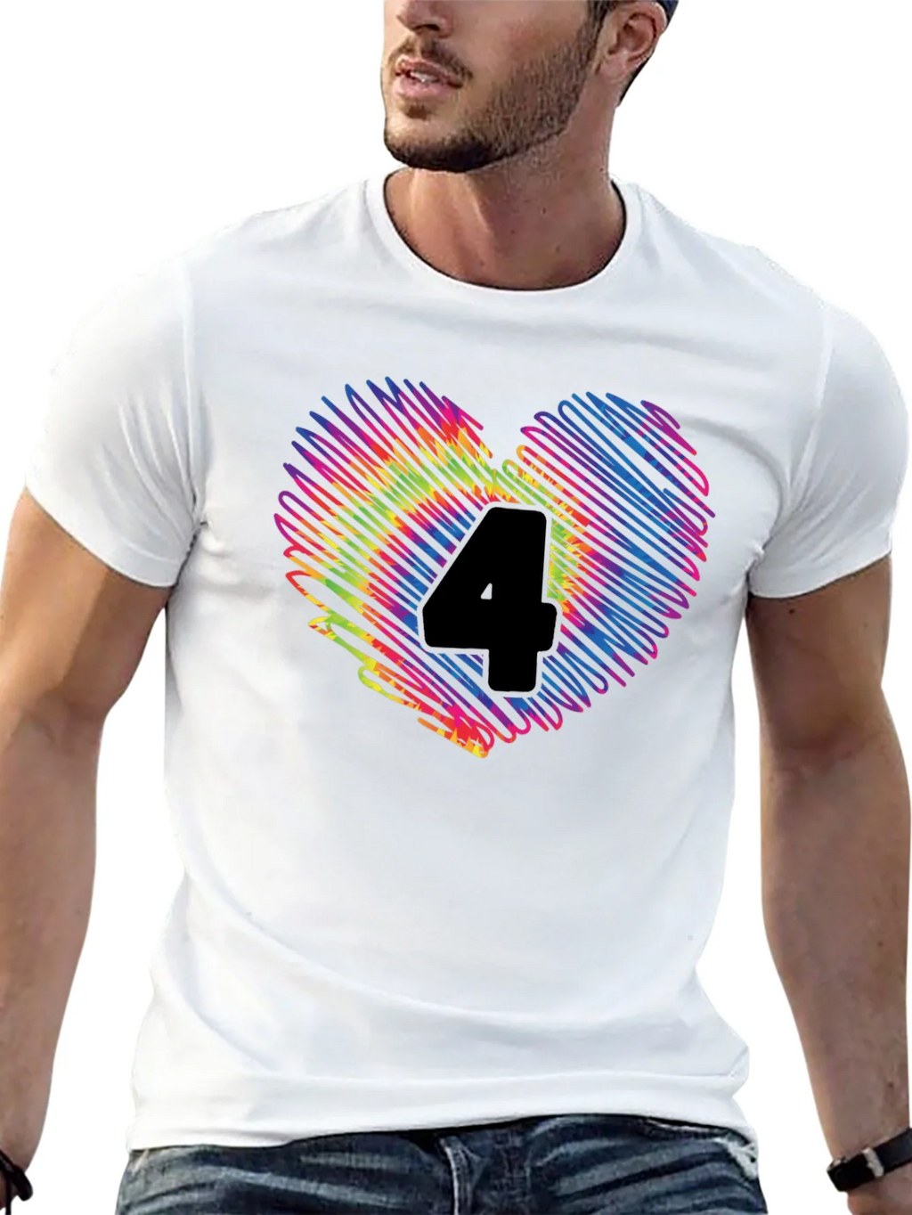Rainbow Number 4 Scribble Heart T-Shirt product image 10
