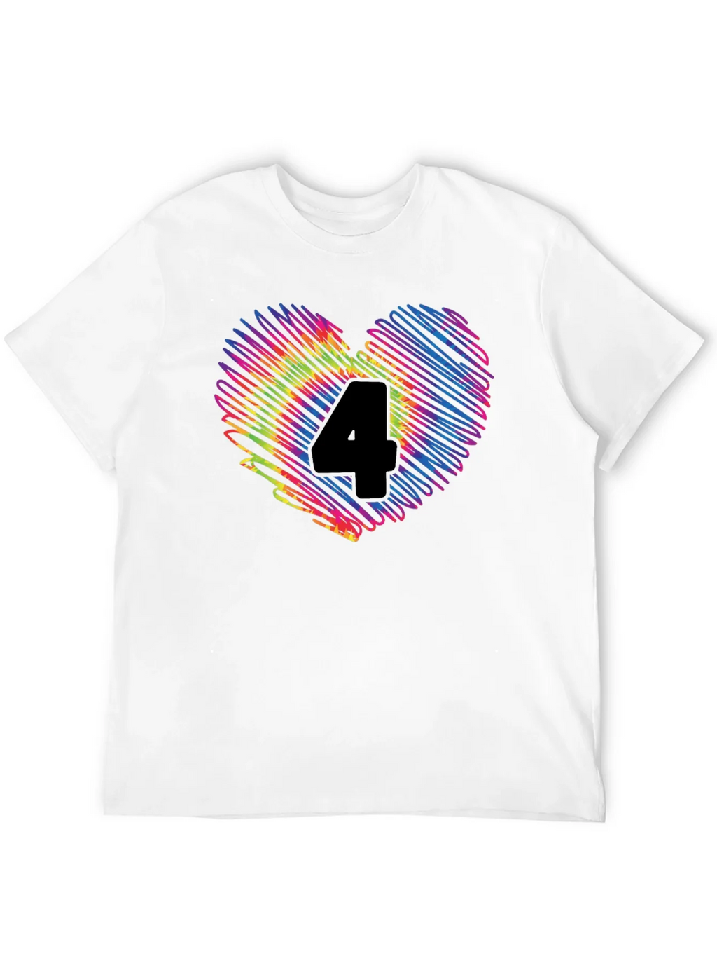 Rainbow Number 4 Scribble Heart T-Shirt product image 9