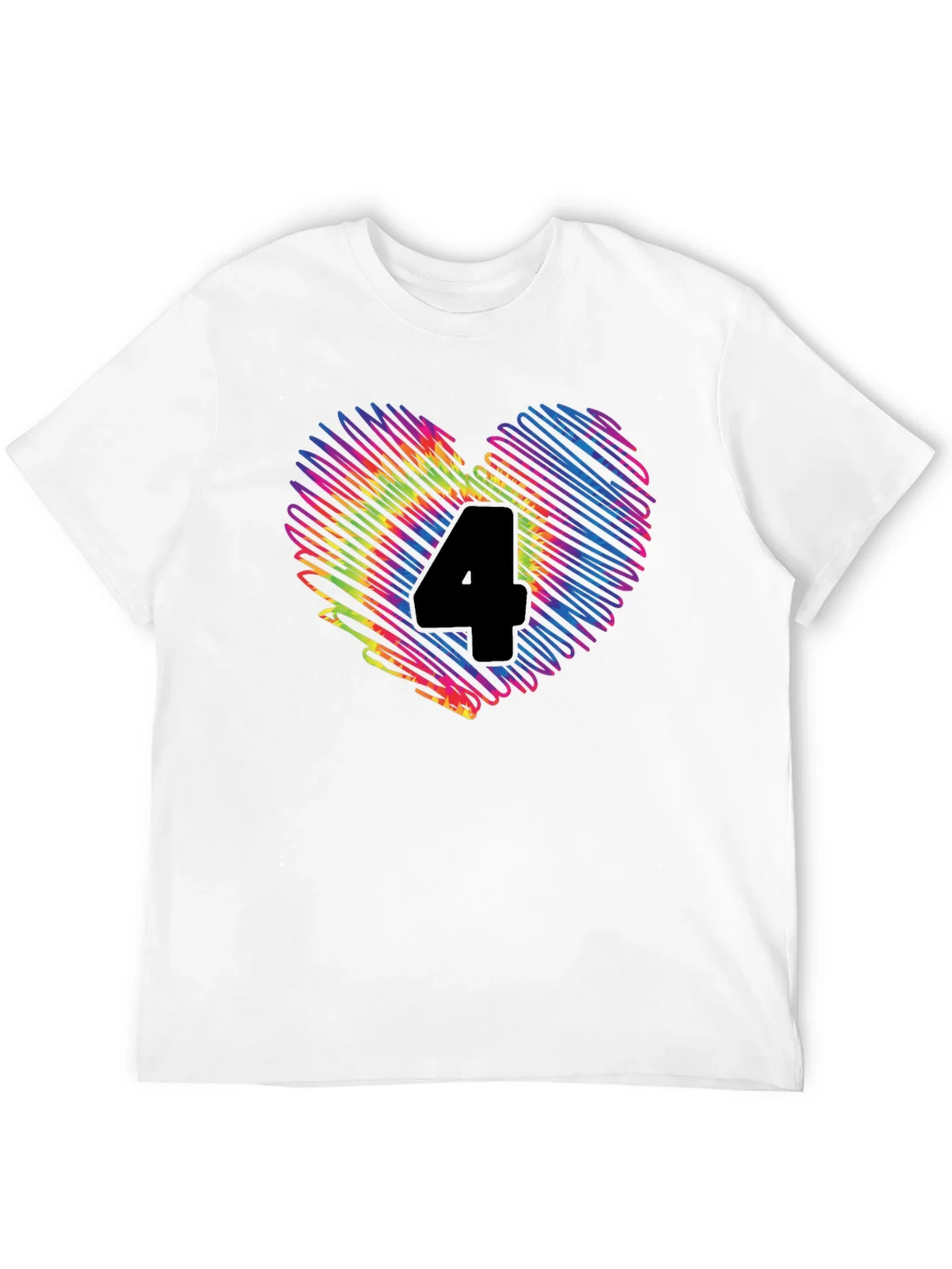 Rainbow Number 4 Scribble Heart T-Shirt product image 9