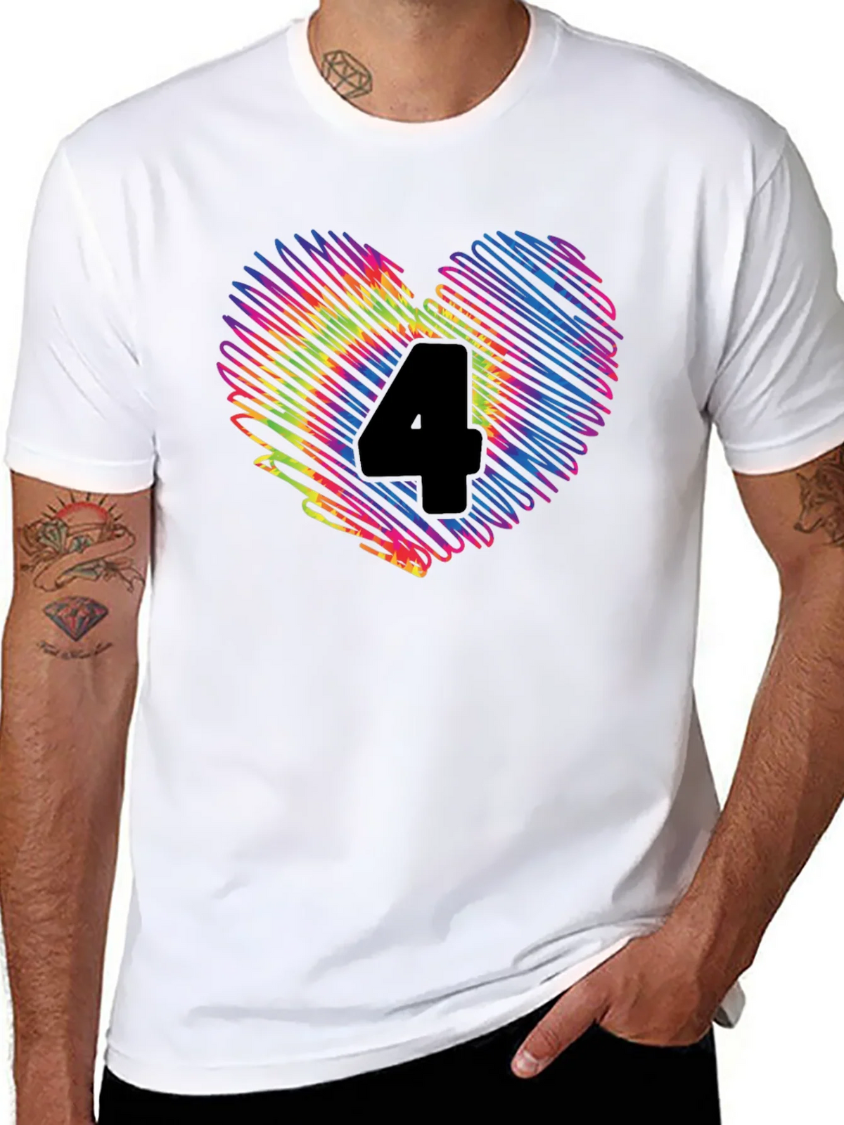 Rainbow Number 4 Scribble Heart T-Shirt product image 7