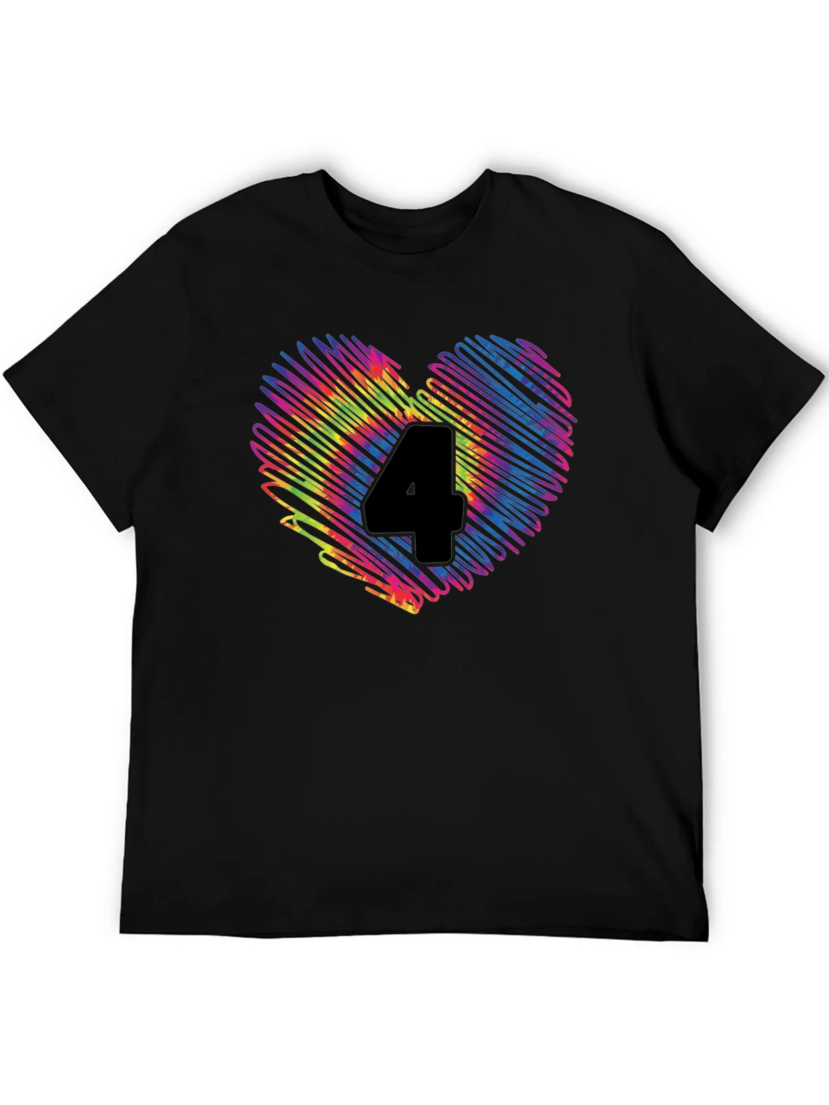 Rainbow Number 4 Scribble Heart T-Shirt product image 5