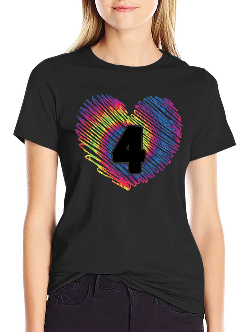 Rainbow Number 4 Scribble Heart T-Shirt product image 2