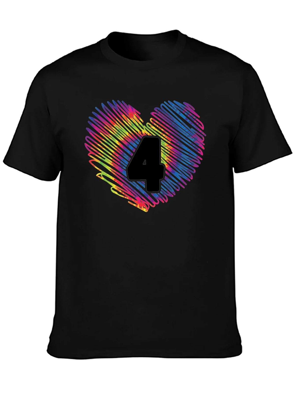 Rainbow Number 4 Scribble Heart T-Shirt product image 3