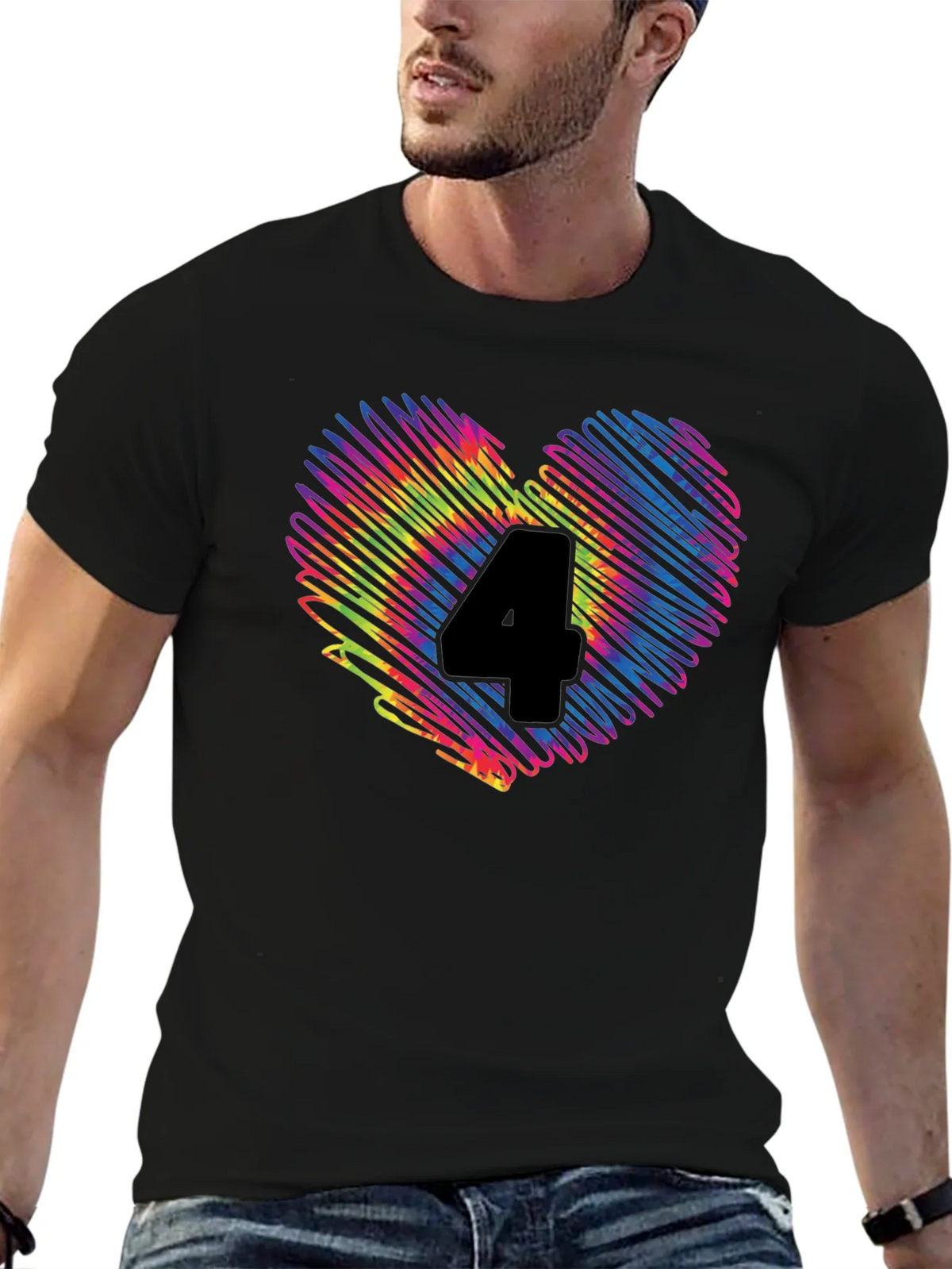 Rainbow Number 4 Scribble Heart T-Shirt product image 6