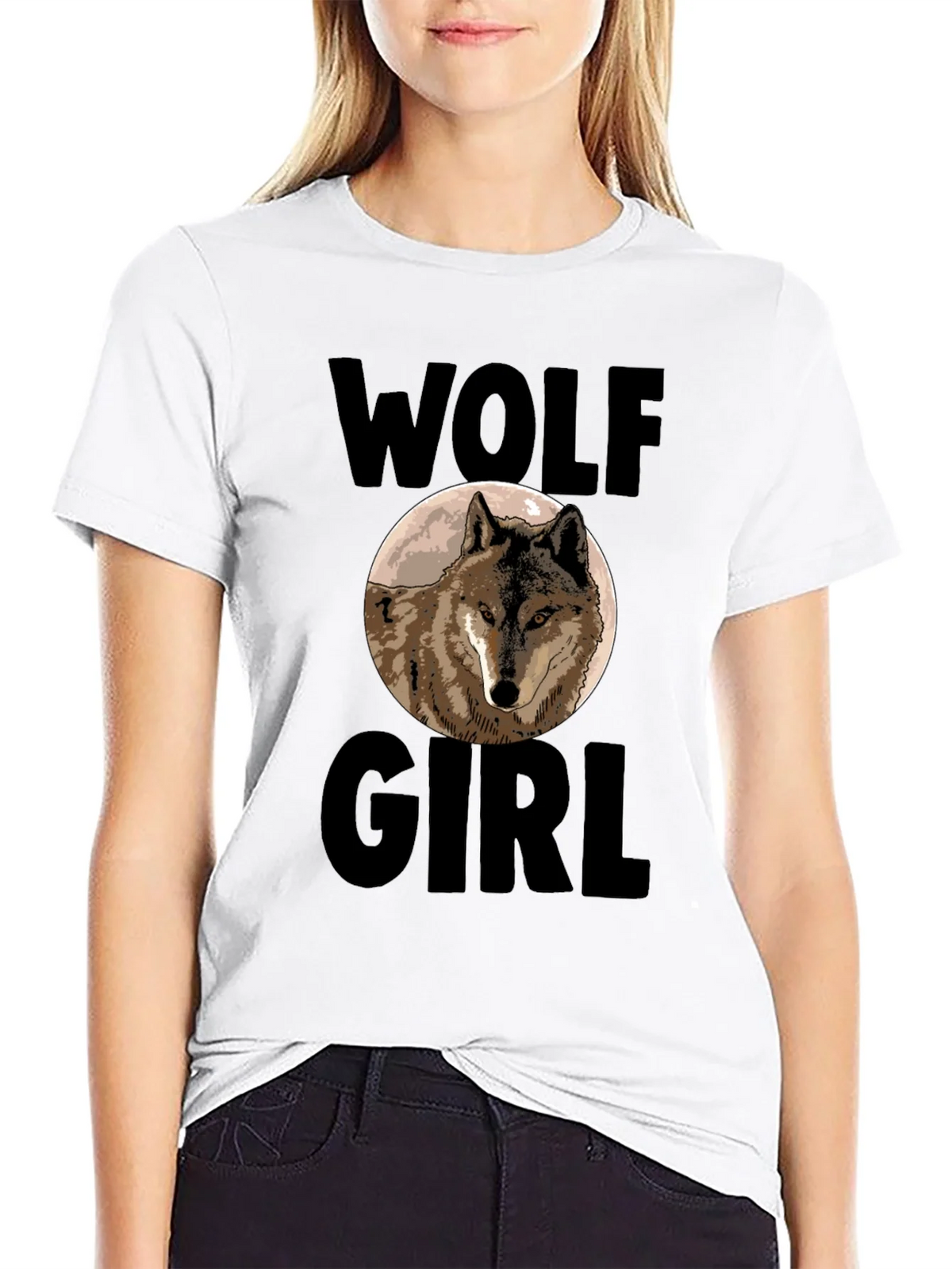 Wolf Girl Graphic Tee - Black Cotton Blend product image 4